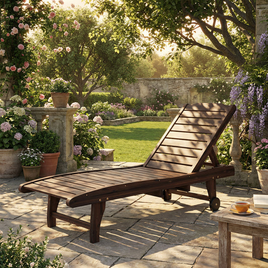 Outsunny Outdoor Wooden Sun Lounger With Built In Table Carbonised Finish Three Position Backrest And Side Tray