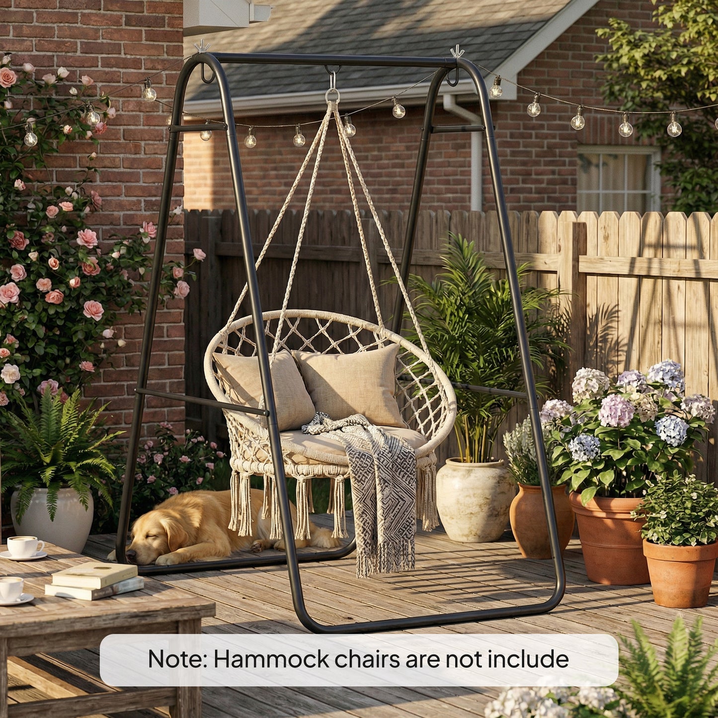 Outsunny Hammock Chair Stand 150Kg Load Capacity For Indoor And Outdoor Use Black All Weather Powder Coated Frame