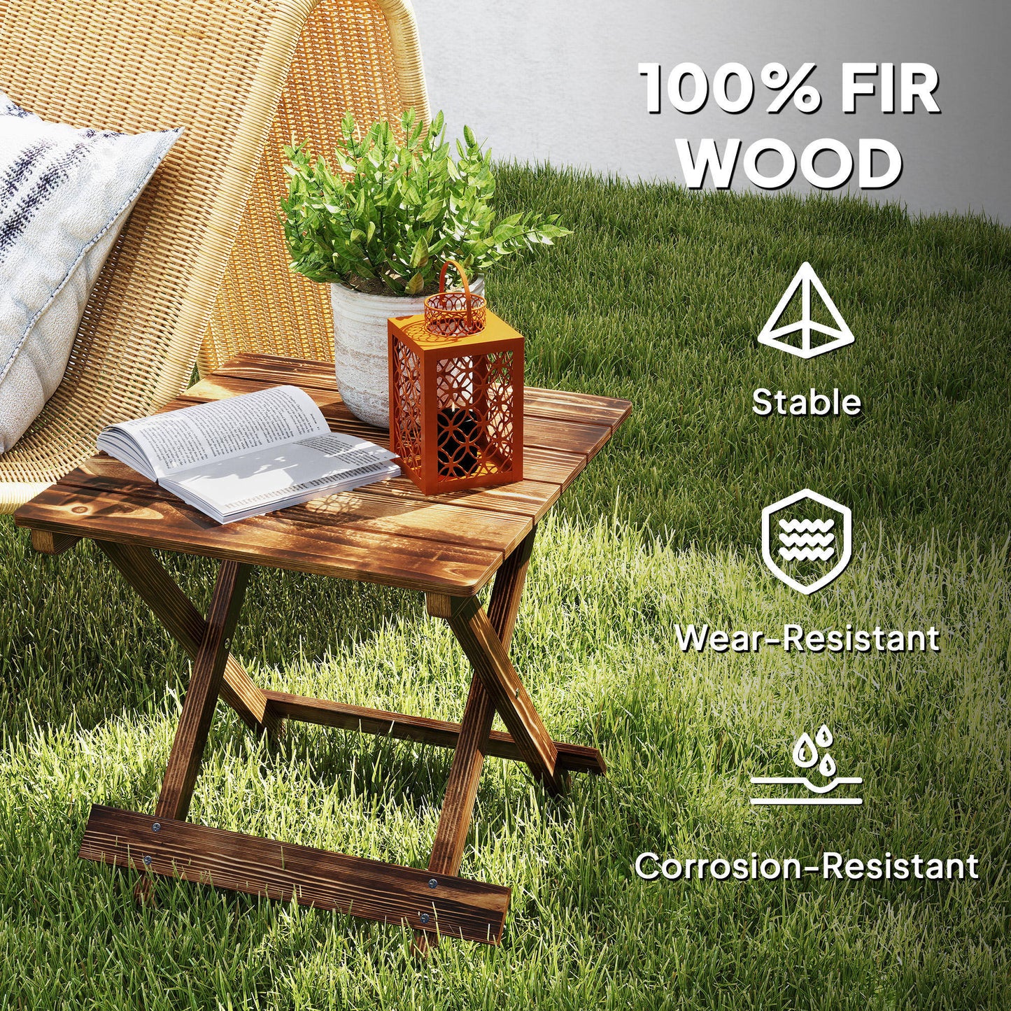Outsunny Fir Wood Folding Coffee Table Lightweight Garden Table With Slatted Top Portable Side Table For Balcony