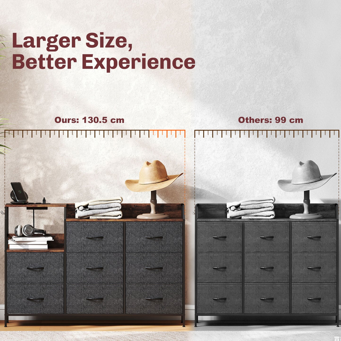 HOMCOM Chest Of Eight Drawers With Charging Station Brown And Black Fabric Dresser