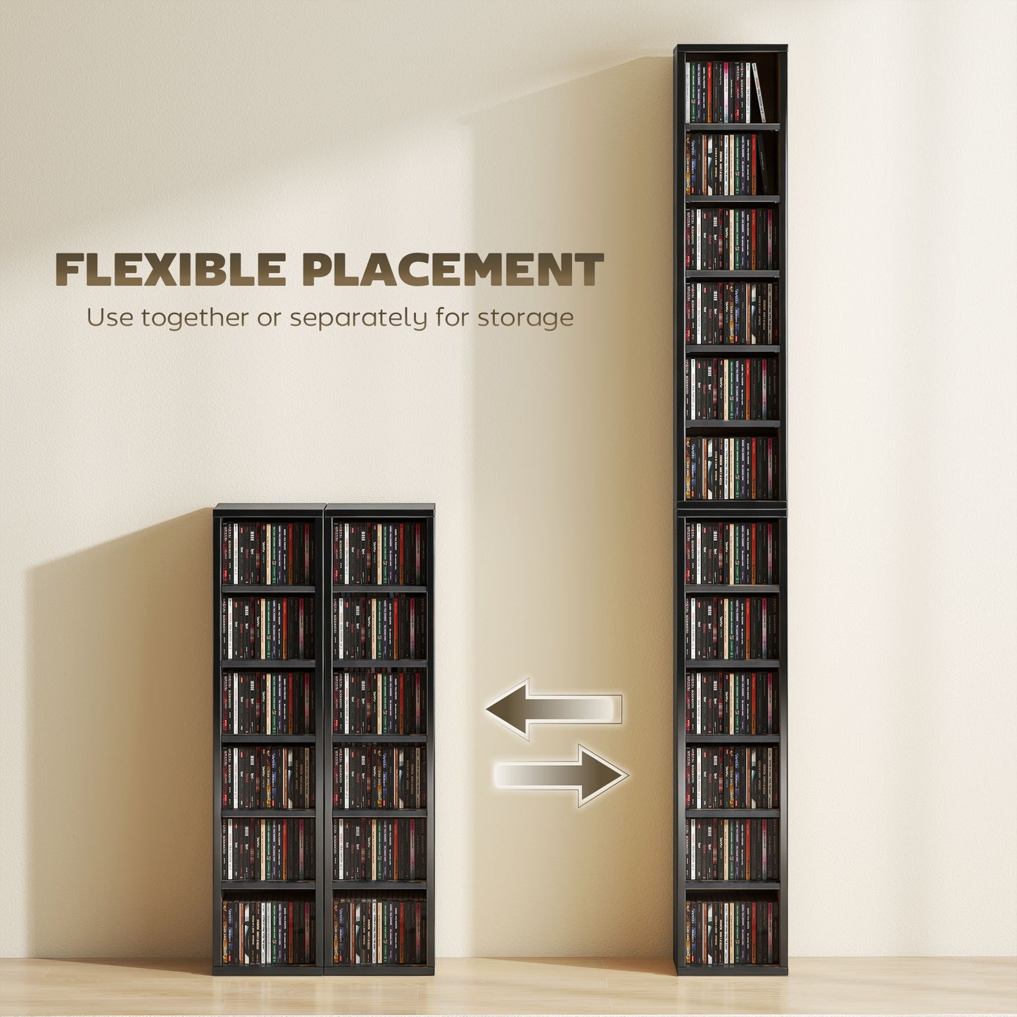 HOMCOM Set Of 2 CD Media Display Shelf Unit Tower Rack With Adjustable Shelves High Gloss Black