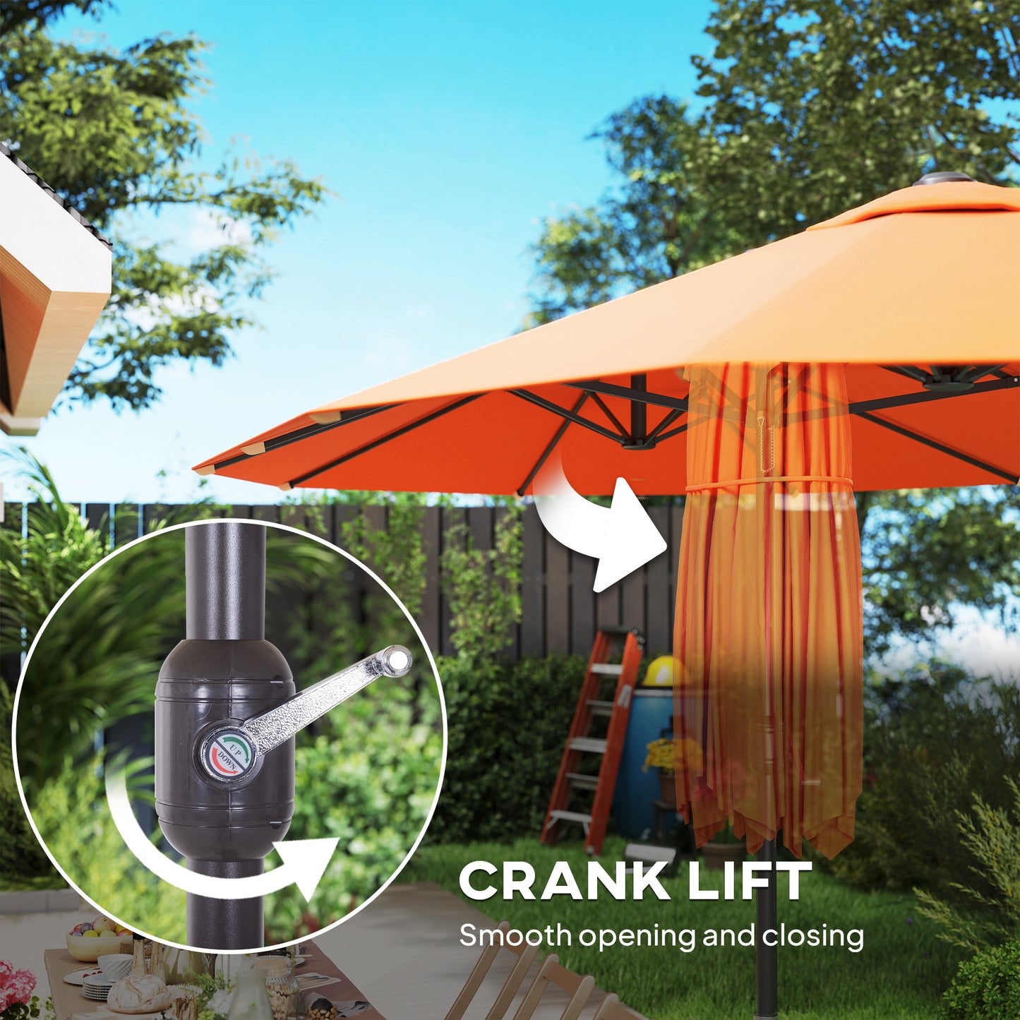 Outsunny 4.6m Double Garden Parasol Orange Sun Shelter With Durable Metal Frame And 12 Rib Canopy