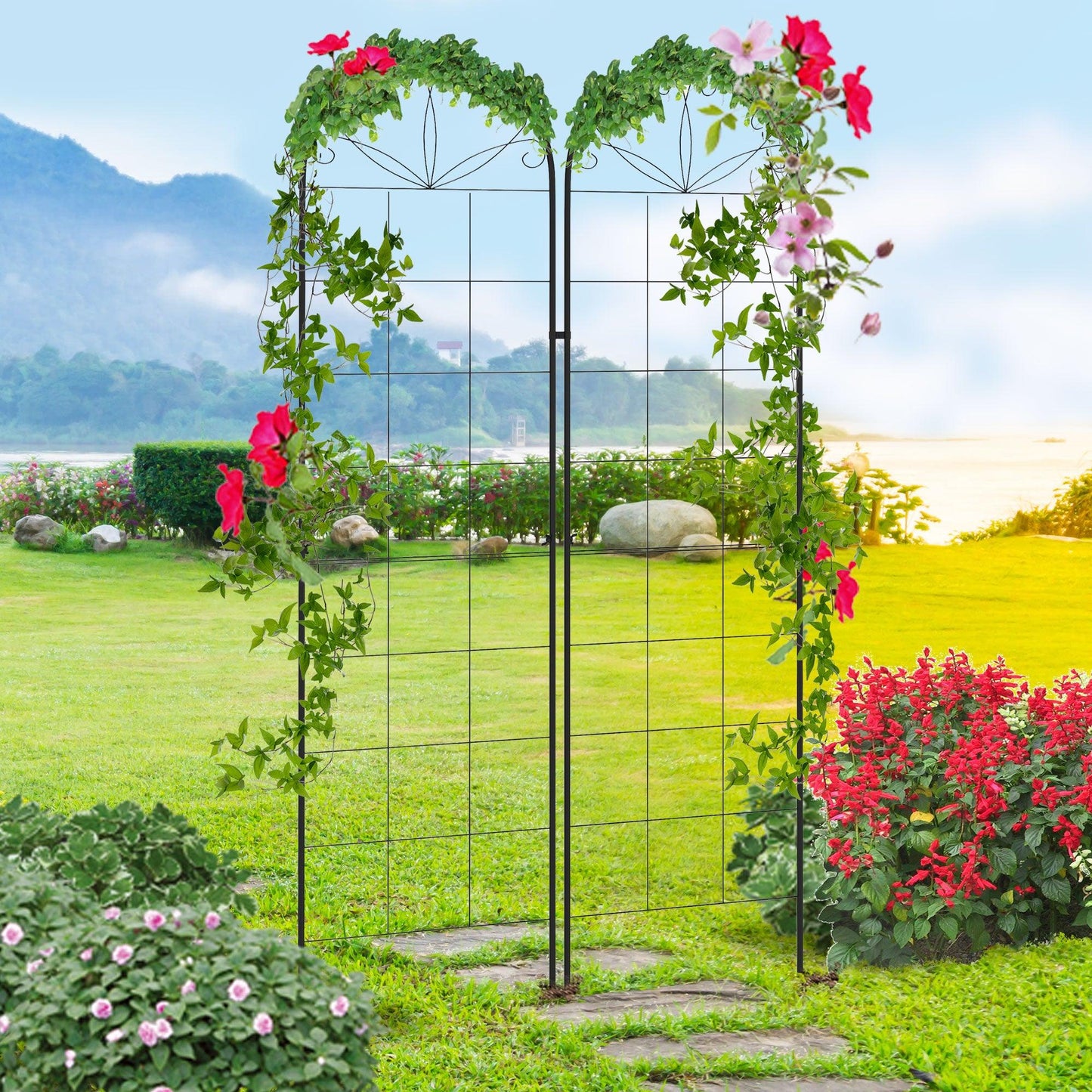 Outsunny Metal Trellis Set of 2, Garden Trellis for Climbing Plants Support Frames, Grid Design - ALL4U RETAILER LTD