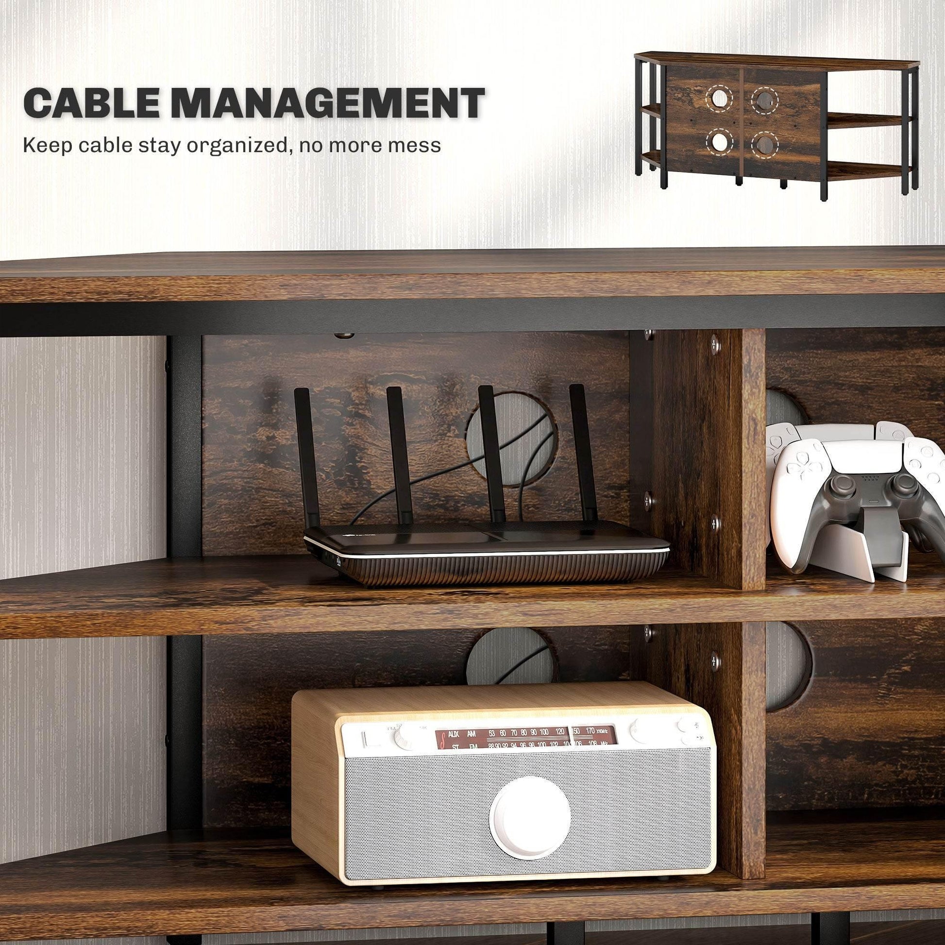 HOMCOM Rustic Industrial Corner TV Stand - Black and Brown - ALL4U RETAILER LTD