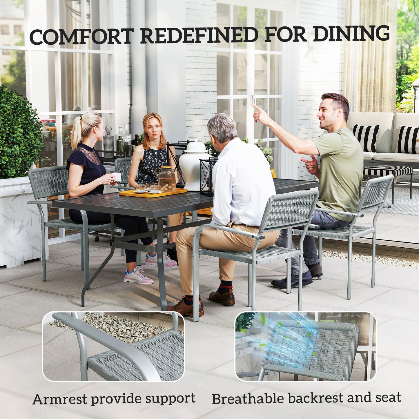 Outsunny Stackable Garden Chairs Set of 4 Rattan Effect Outdoor Dining Chairs Light Grey