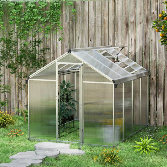 Outsunny 8x6ft Aluminum Frame Greenhouse with Foundation - Premium Quality Garden Structure for Efficient Plant Growth