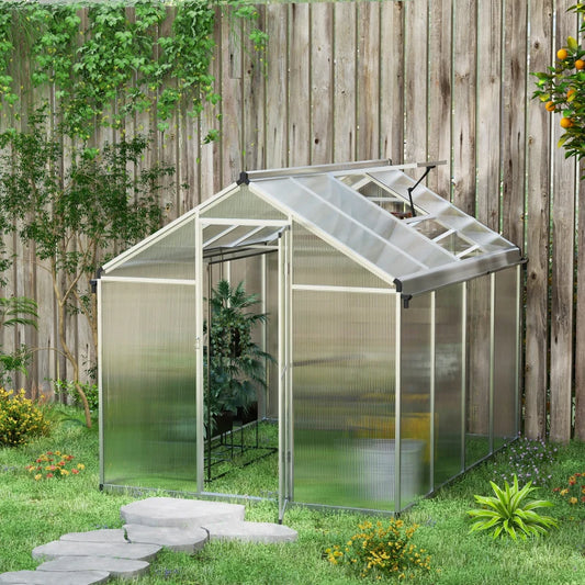 Outsunny 8x6ft Aluminum Frame Greenhouse with Foundation - Premium Quality Garden Structure for Efficient Plant Growth - ALL4U RETAILER LTD