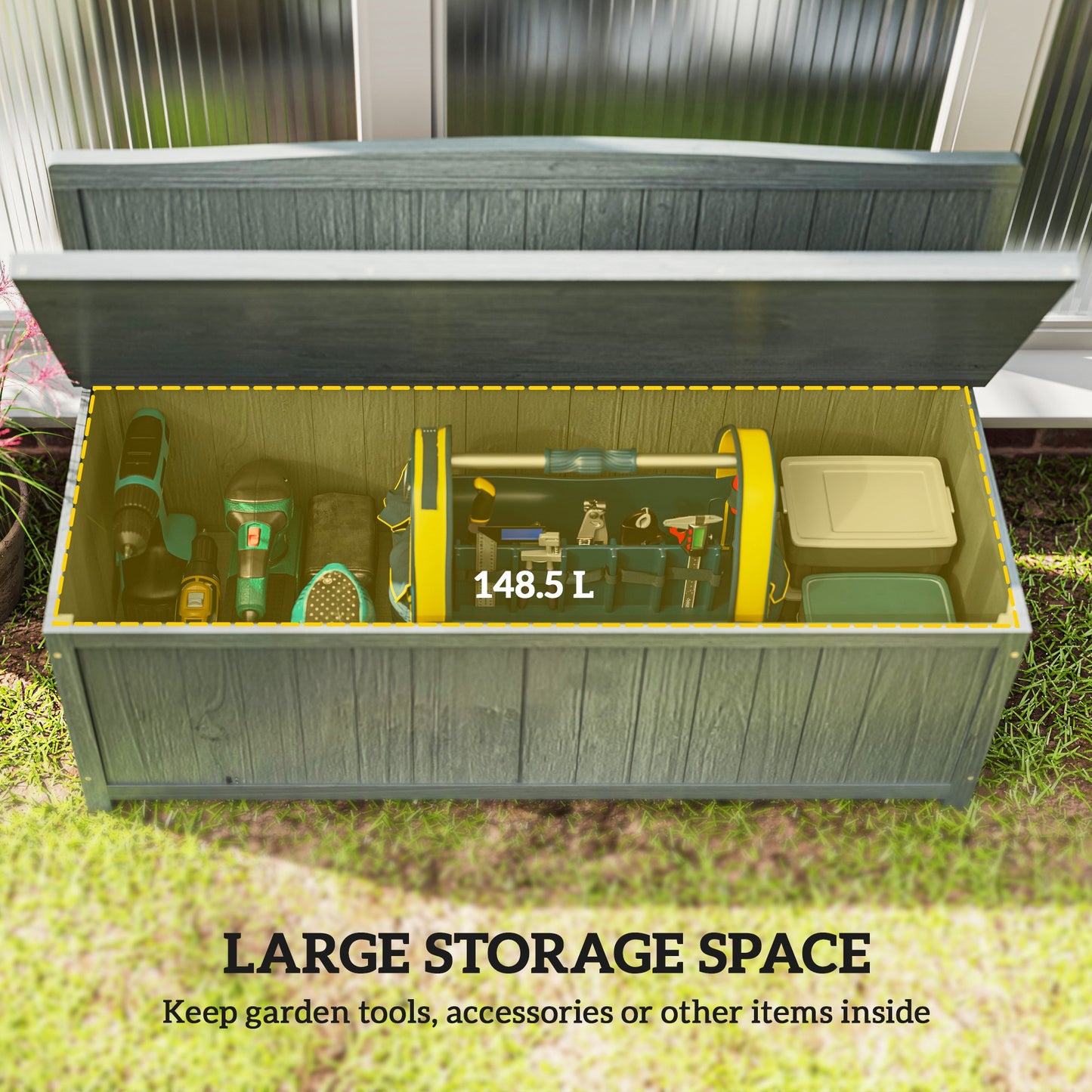 Outsunny Wood Storage Bench For Patio And Garden Furniture Grey Weatherproof Fir Wood With Underseat Storage
