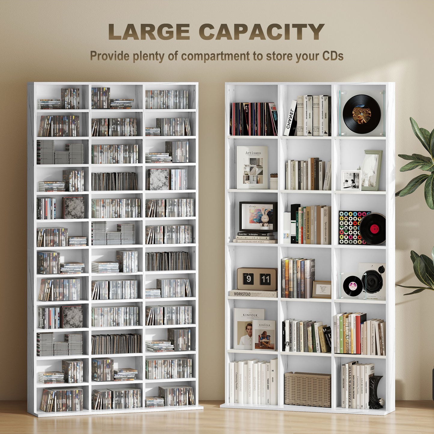 HOMCOM CD And DVD Storage Unit With Adjustable Shelves Marble Effect 102 X 195 cm