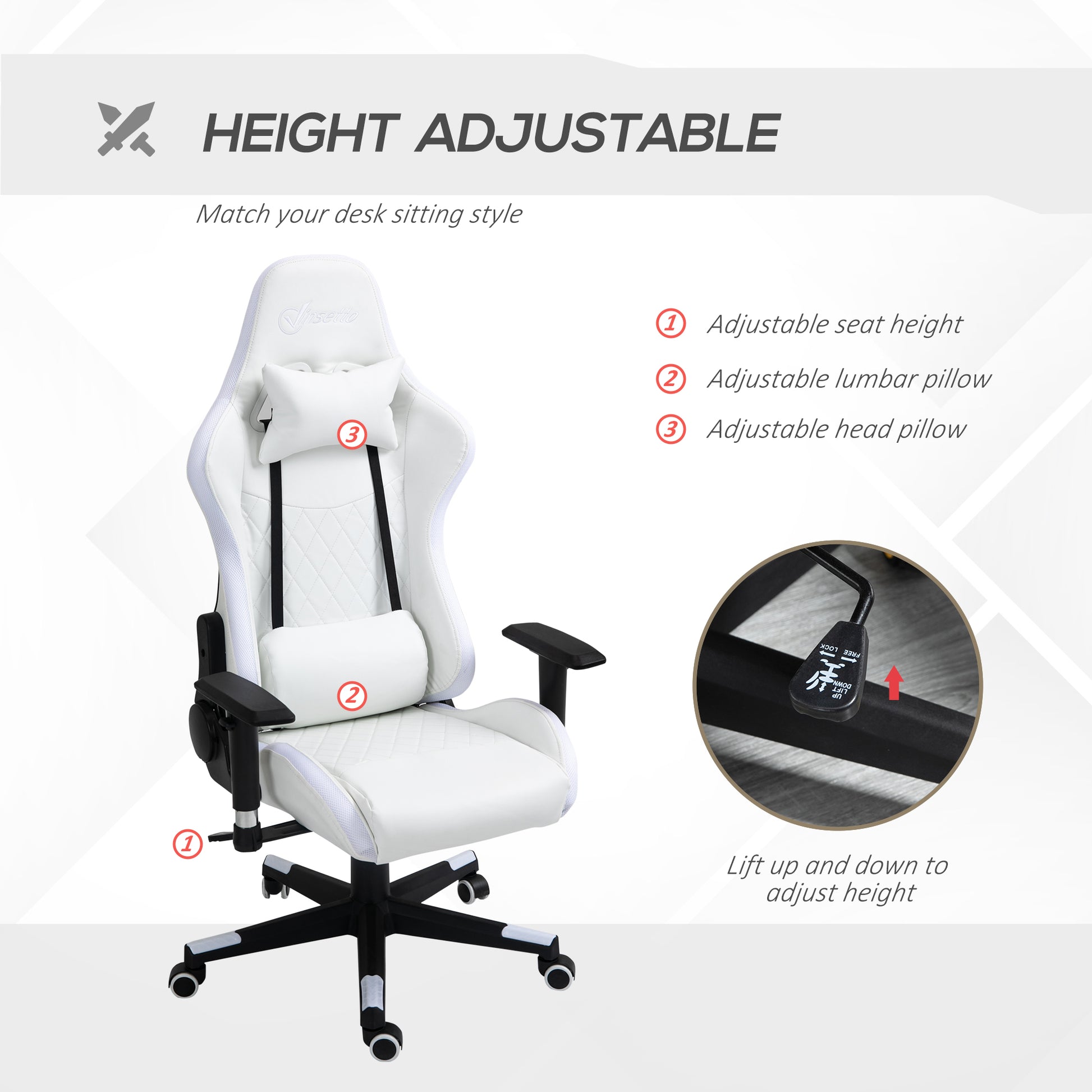 Vinsetto RGB LED Gaming Chair with Adjustable Lumbar Support, Swivel Design, and Racing Style for Home and Office - ALL4U RETAILER LTD