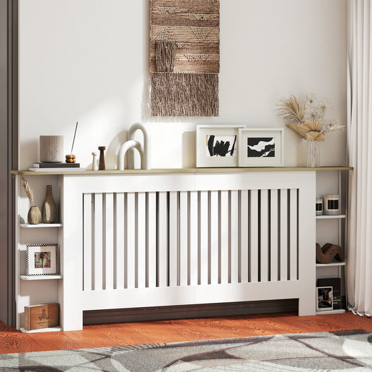 HOMCOM Radiator Cover With Open Storage Shelves And Slatted Cabinet For Living Room Hallway Extra Large White