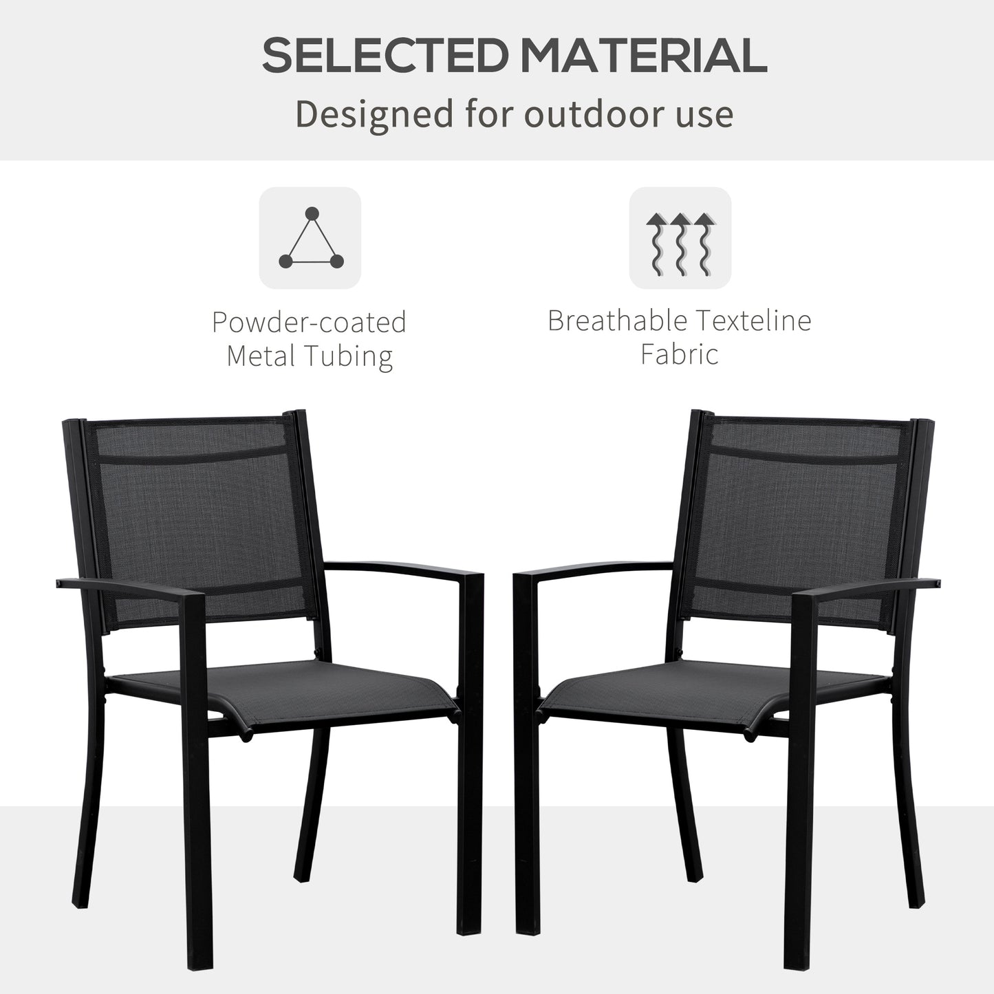 Outsunny Set 2 Outdoor Garden Chairs Steel Frame Texteline Seats Dining Patio Balcony Black - ALL4U RETAILER LTD