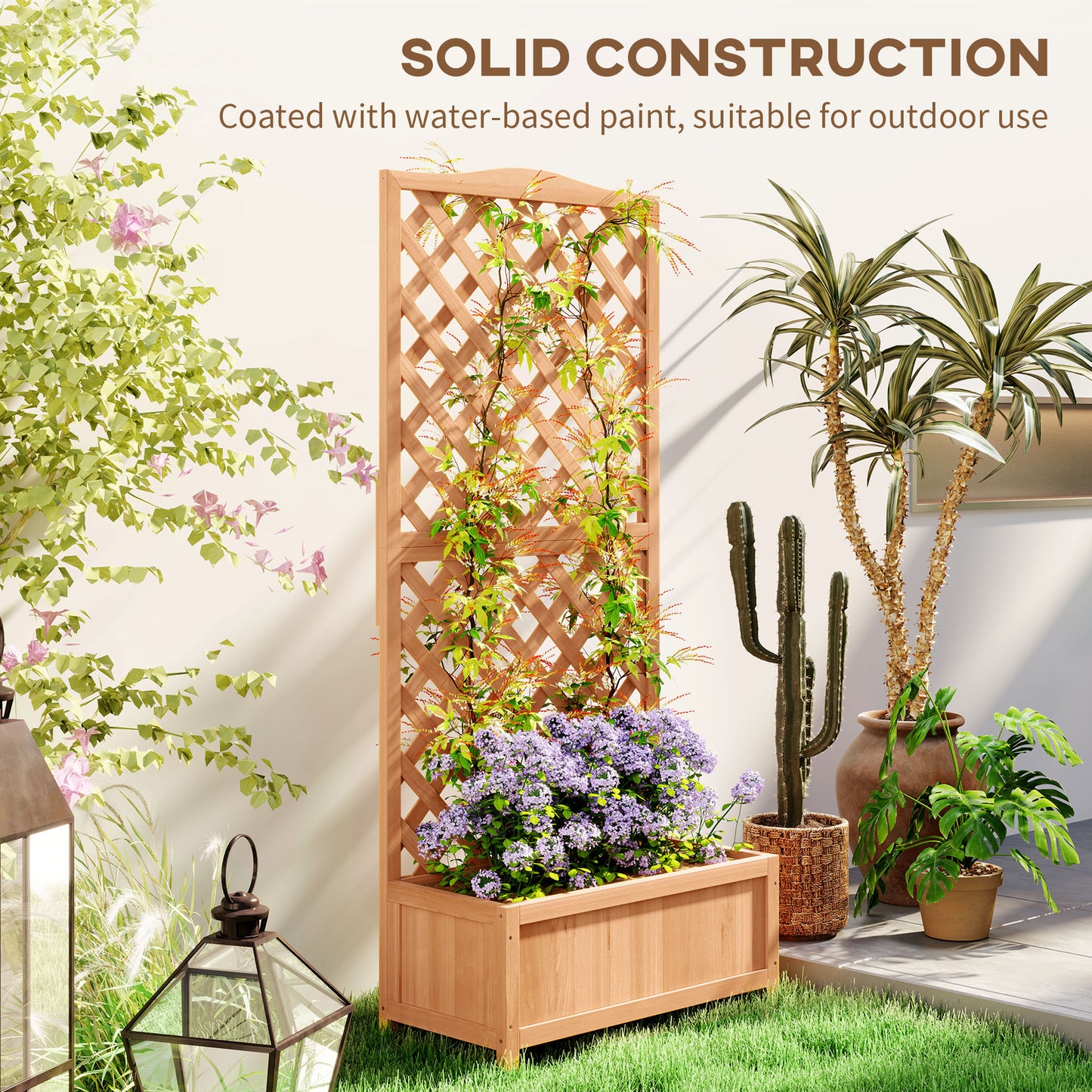 Outsunny Wooden Planter With Trellis Raised Bed Garden Planter Box For Climbing Plants 76 By 36 By 170 Cm Natural