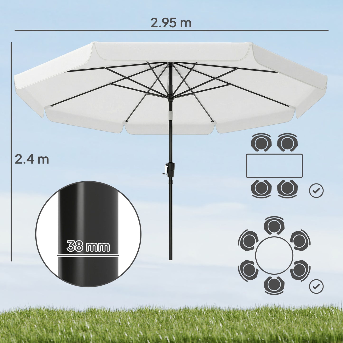 Outsunny 3 Meter Garden Parasol With Tilt Mechanism And Crank Handle UPF 30 Plus Patio Umbrella Cream White