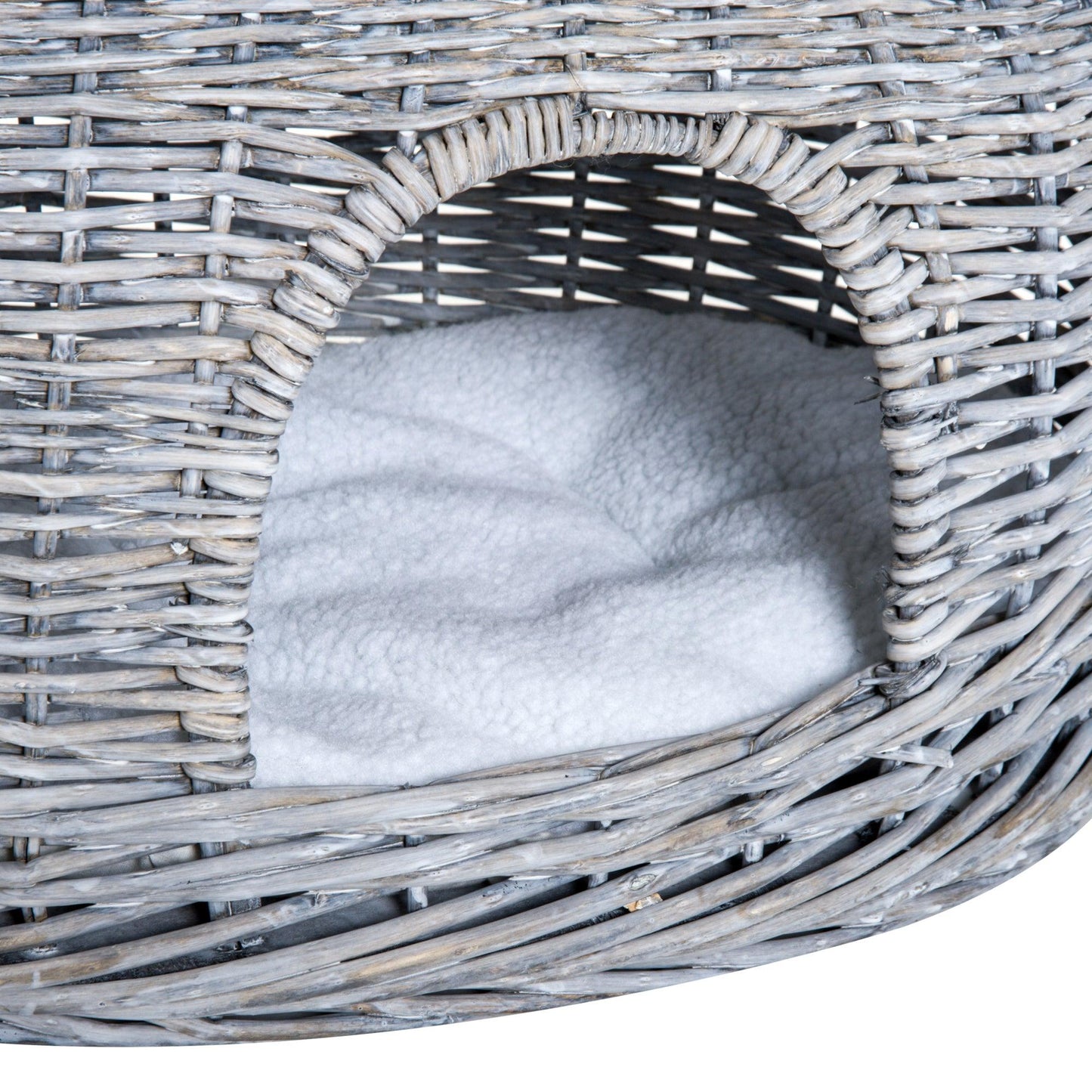 PawHut 2-Tier Wicker Cat House Elevated Pet Bed Basket Willow Kitten Tower Pet Den. with Washable Cushions 56x37x40cm Grey - ALL4U RETAILER LTD