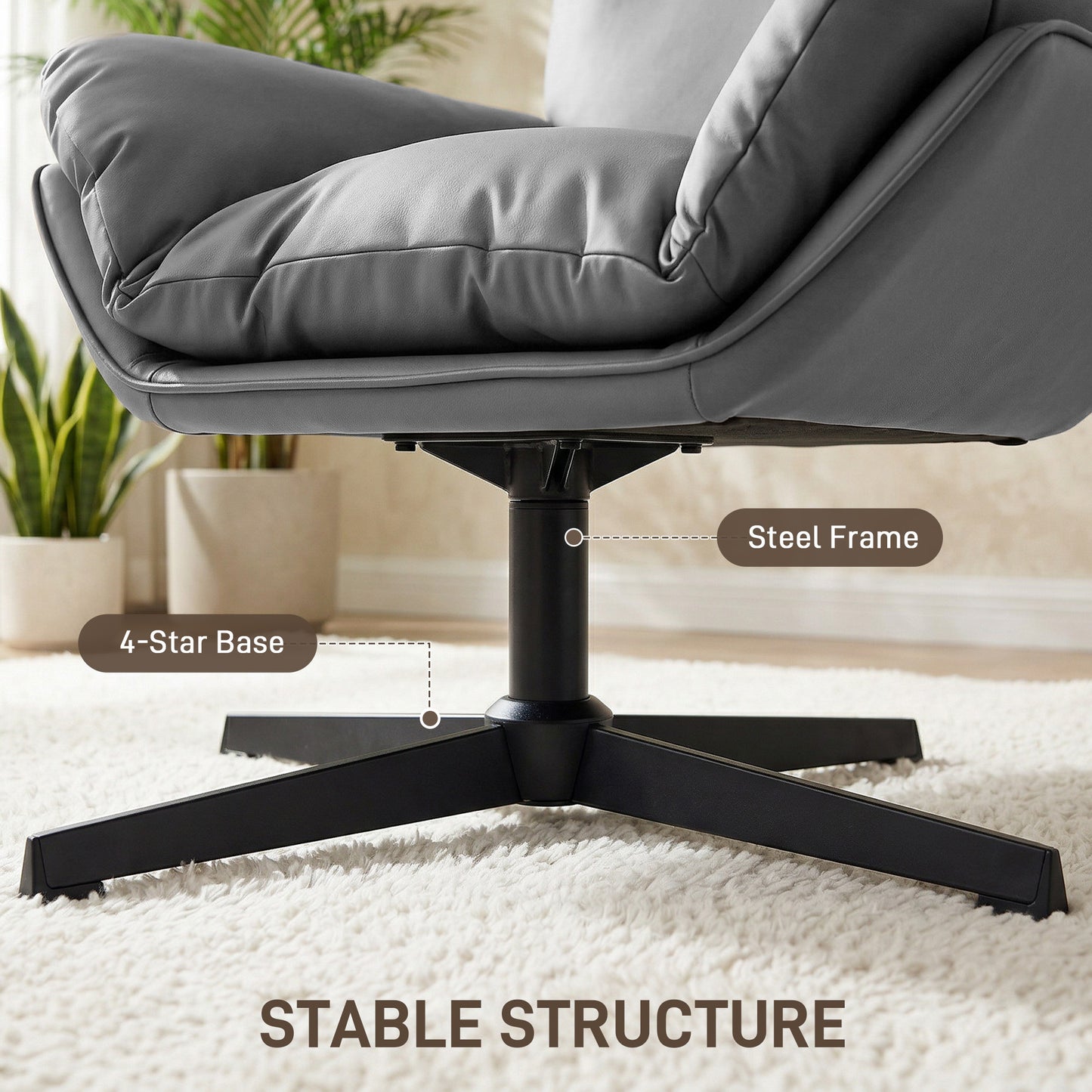 HOMCOM Accent Chair With 360 Degree Swivel Armchair For Living Room Dark Grey Cat Scratch Resistant Fabric