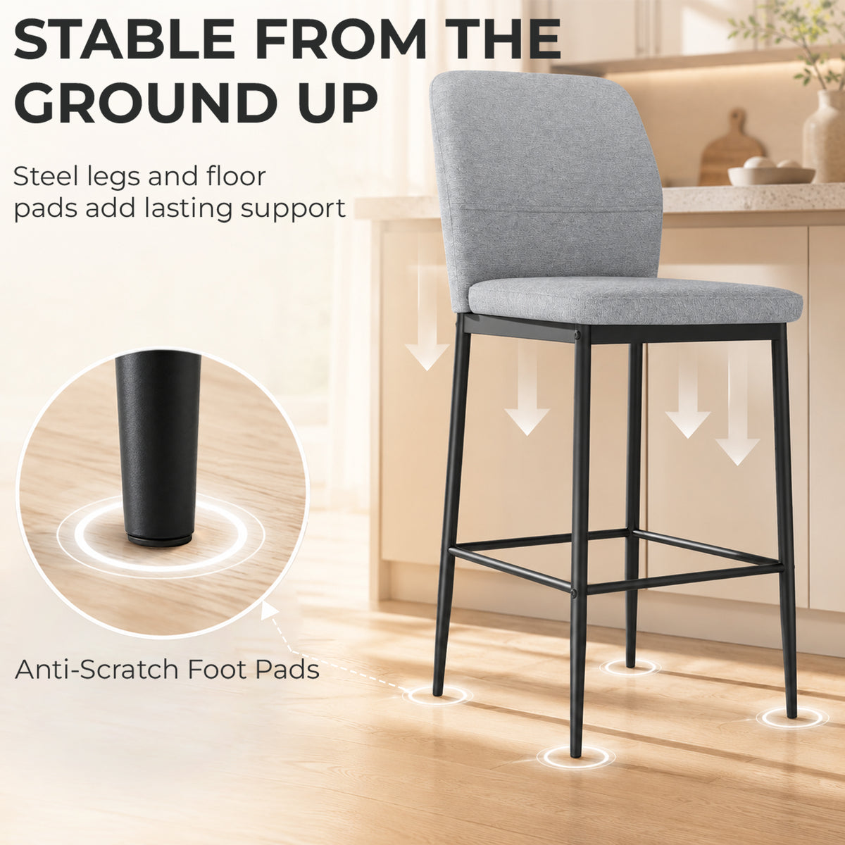 HOMCOM Velvet Bar Stools Set Of 2 With Footrest And Backrest Grey