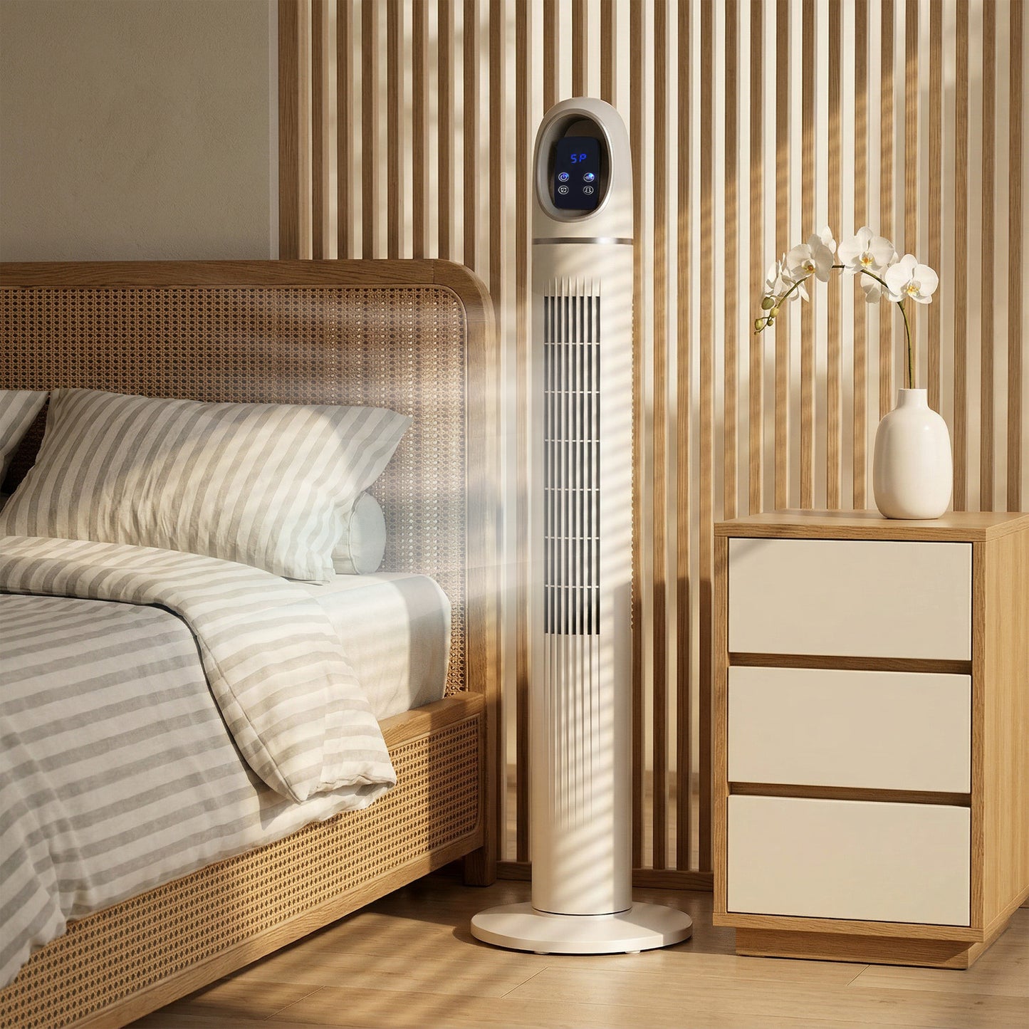 HOMCOM Tower Fan for Bedroom with 70 Degree Oscillation 3 Modes 3 Speeds 24 Hour Timer White
