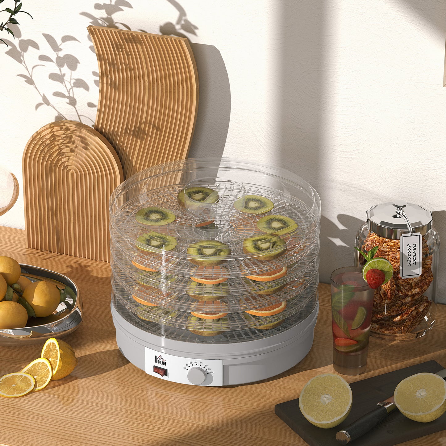 HOMCOM 5-Tier Food Dehydrator 245W With Adjustable Temperature 35 To 70 C For Fruit Meat Veg Jerky And Pet Treats Grey