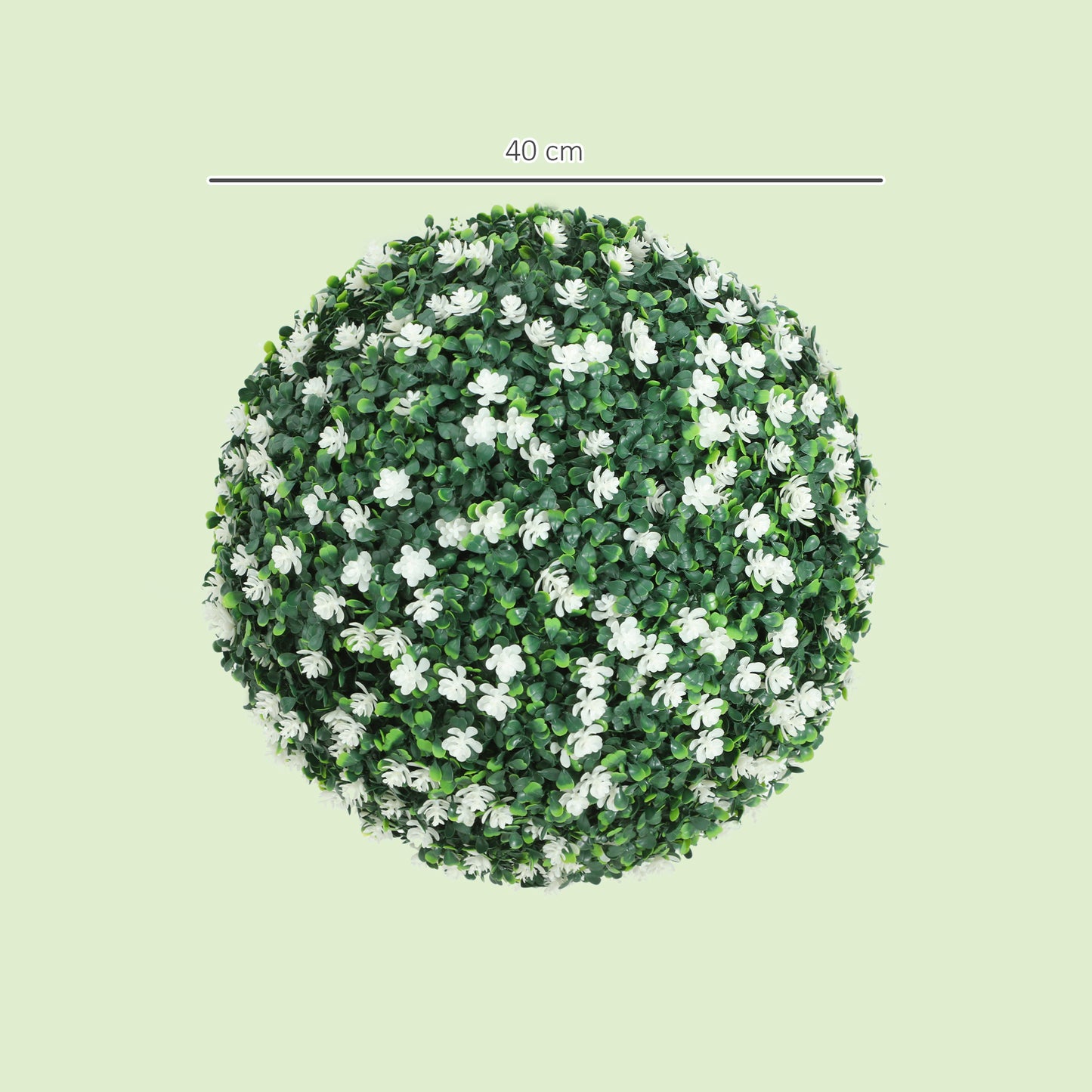 HOMCOM Set of Two Artificial Boxwood Balls White for Indoor or Outdoor Decor Realistic Thick Plastic