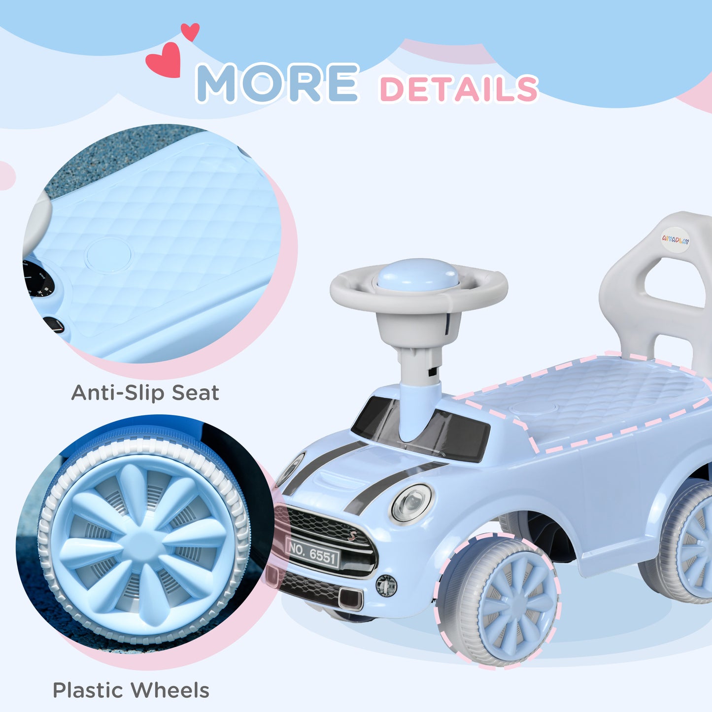 AIYAPLAY Light Blue Toddler Ride-On Car with Air Horn and Safety Features for Ages 18-36 Months - ALL4U RETAILER LTD