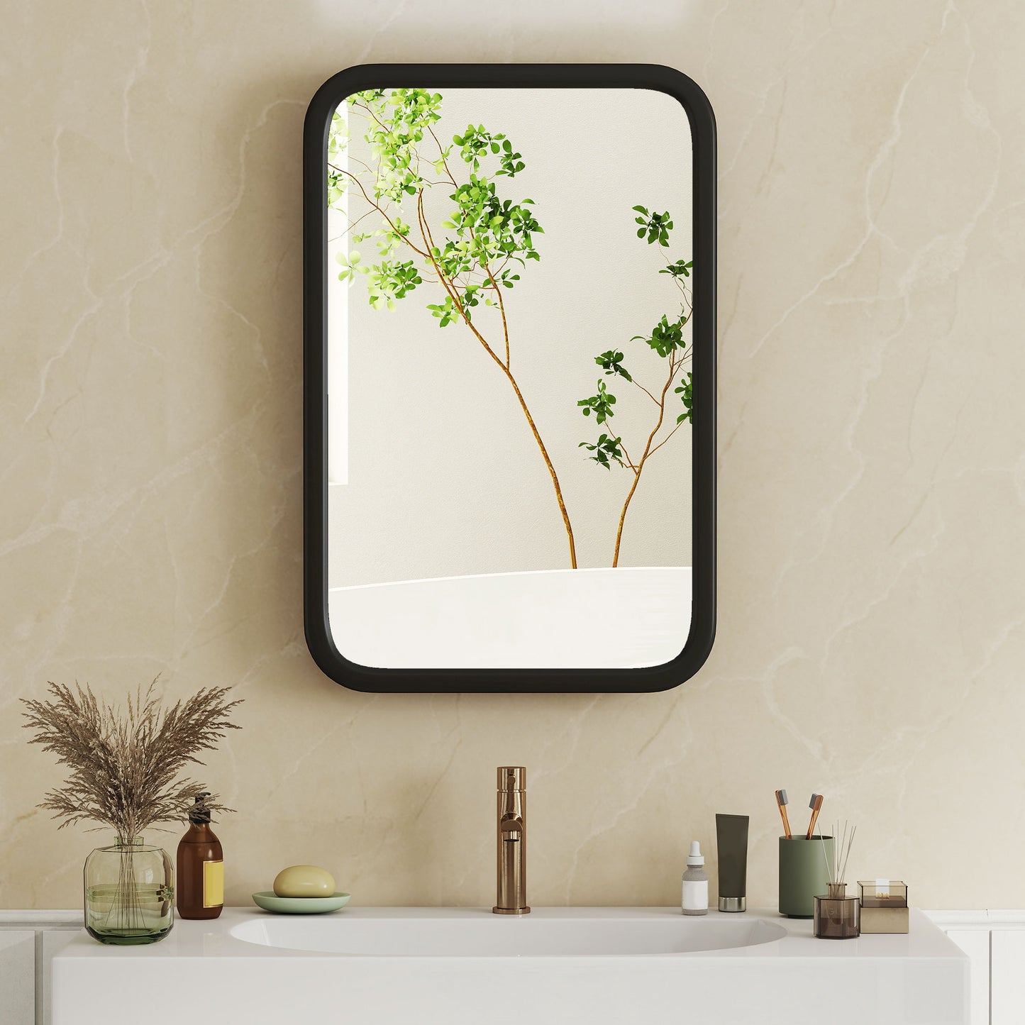 HOMCOM Bathroom Wall Cabinet With Tempered Mirror And Metal Frame For Bathroom Storage 3 Shelves Black
