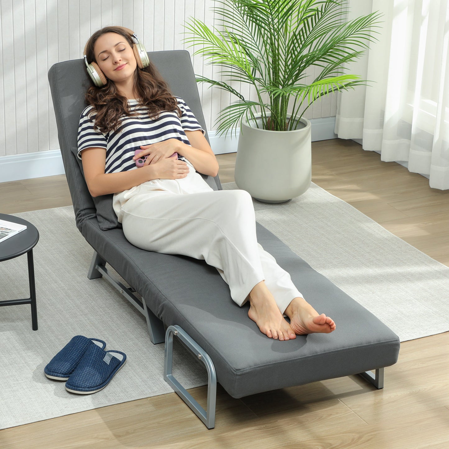 HOMCOM Three in One Sofa Bed with Adjustable Backrest Removable Armrests Dark Grey