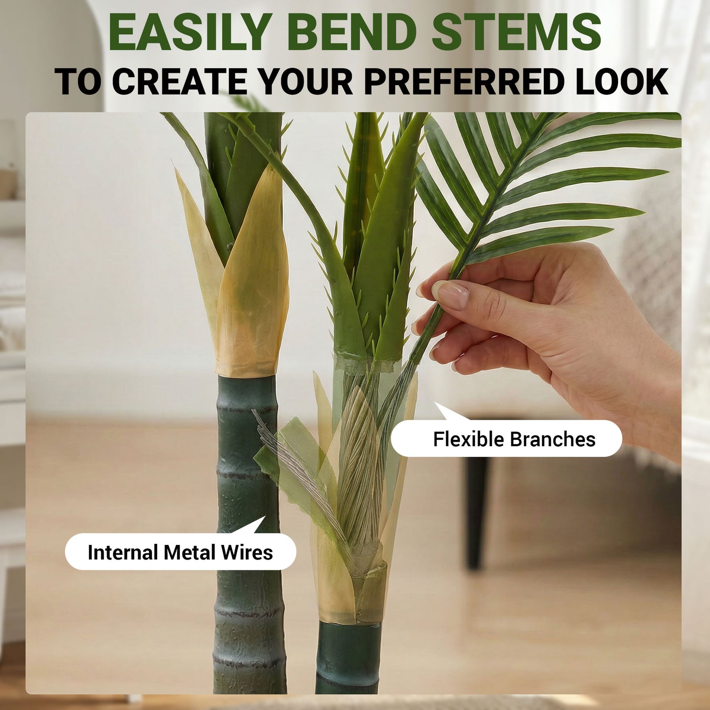 HOMCOM 150cm Artificial Palm Tree With 16 PEVA Leaves, Potted Faux Plant With Moss Base For Living Room Decor Green