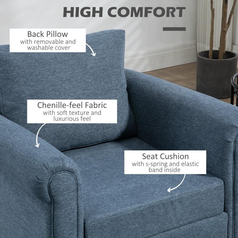 HOMCOM Vintage Accent Chair - Dark Blue Upholstered Occasional Chair with Back Pillow - ALL4U RETAILER LTD