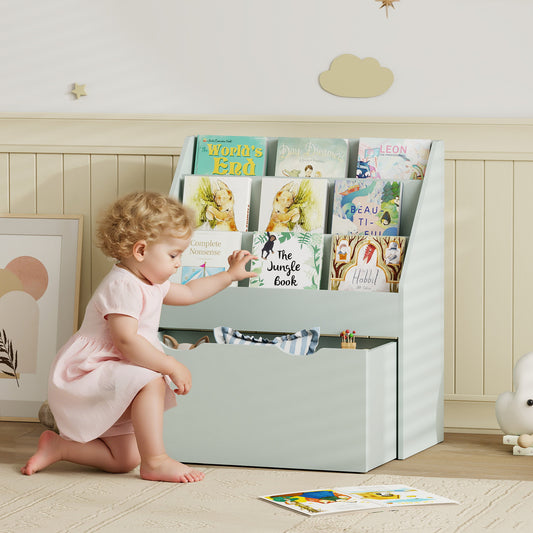 Aiyaplay Kids Bookcase With Shelves And Drawer On Wheels Green For Bedroom Or Playroom Storage