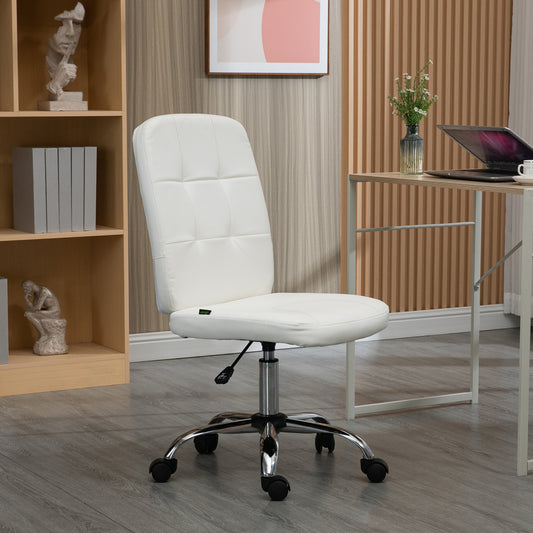 Vinsetto Armless White Faux Leather Office Chair with Adjustable Height and Swivel Wheels - ALL4U RETAILER LTD