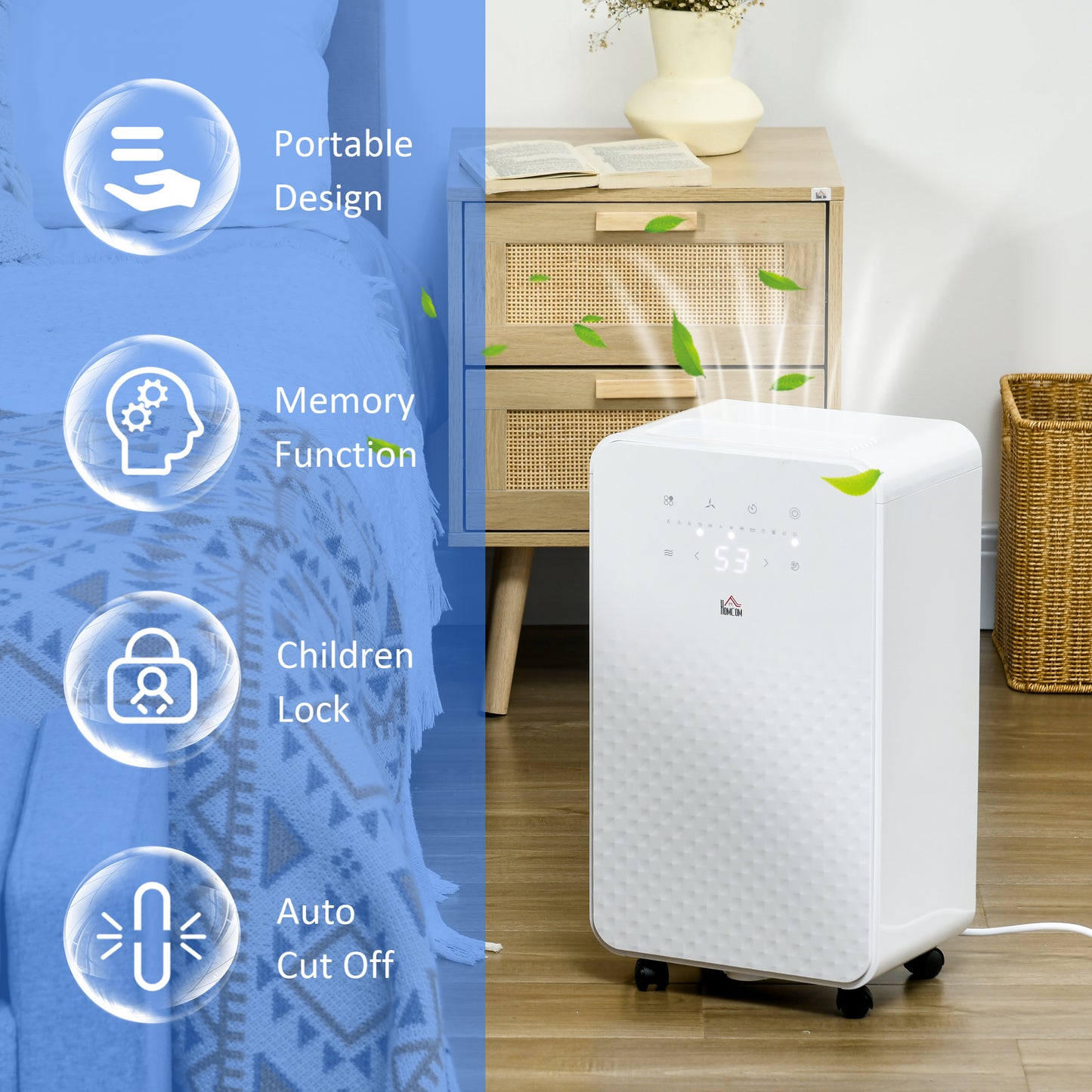 HOMCOM 2000mL Compact Dehumidifier and Air Purifier with 5 Modes, 24-Hour Timer, 12L/Day Capacity for Home Use, White - ALL4U RETAILER LTD