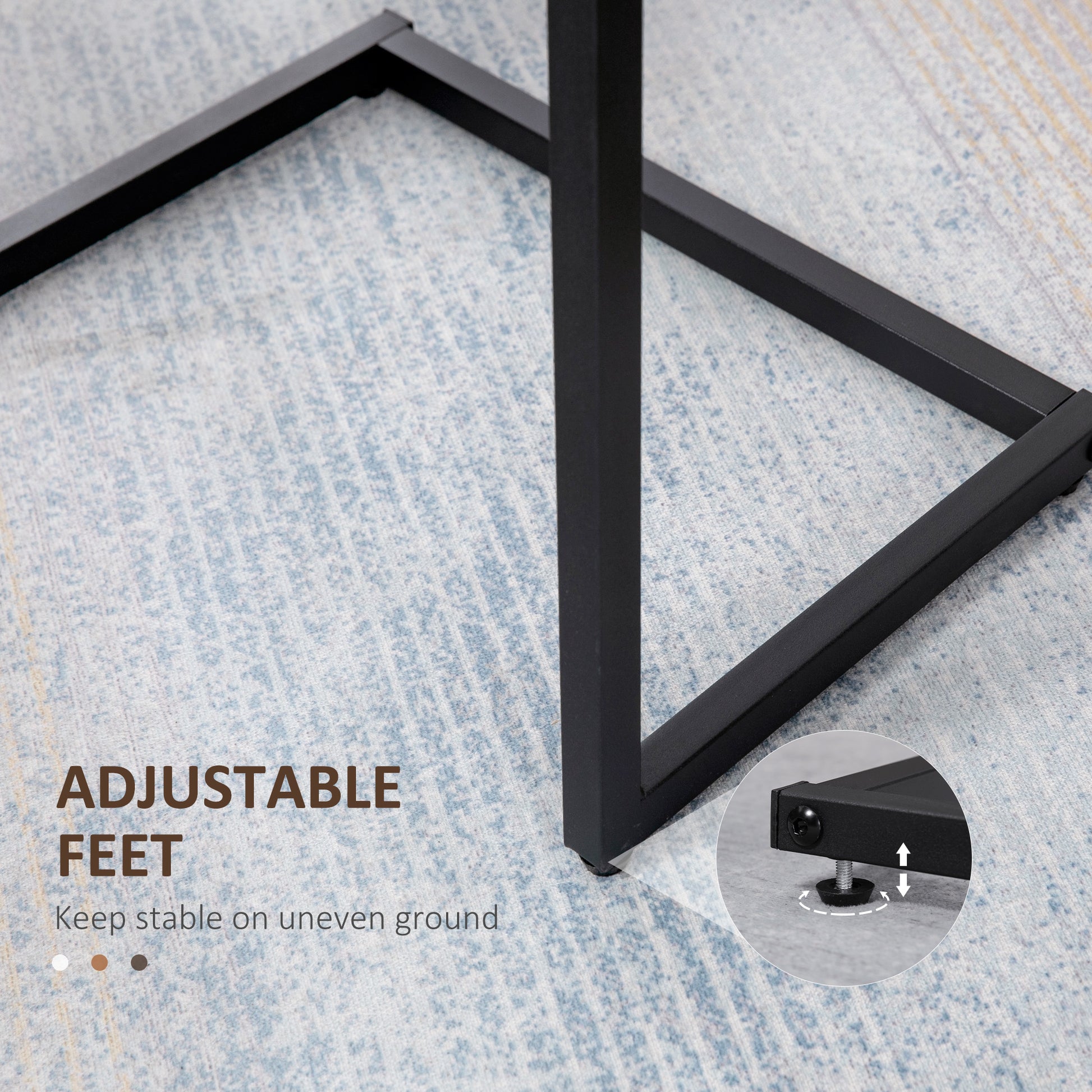 HOMCOM Industrial C-Shaped Nesting Tables Set of 3 for Living Room, Rustic Brown Steel Frame Snack Tables - ALL4U RETAILER LTD