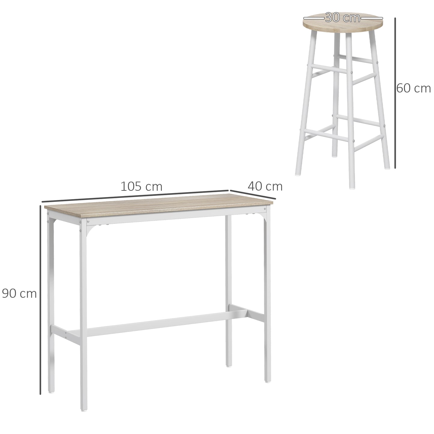 HOMCOM 3 Piece Bar Table Set With 2 Stools Industrial Oak Table Top Dining Set For Two