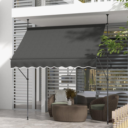 Outsunny 2.5 x 1.2m Retractable Awning, Free Standing Patio Sun Shade Shelter, UV Resistant, for Window and Door, Dark Grey