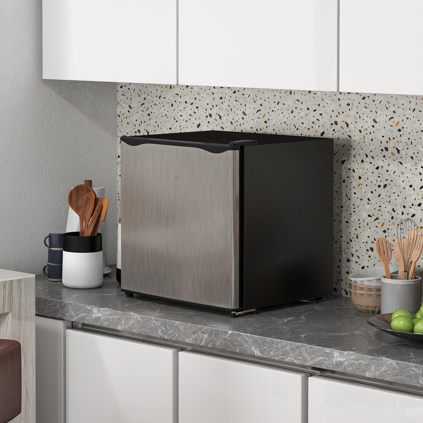 HOMCOM 35L Mini Freezer With Temperature Range Minus 24 To Minus 14 Degrees Celsius Silver Tone Countertop Space Saver