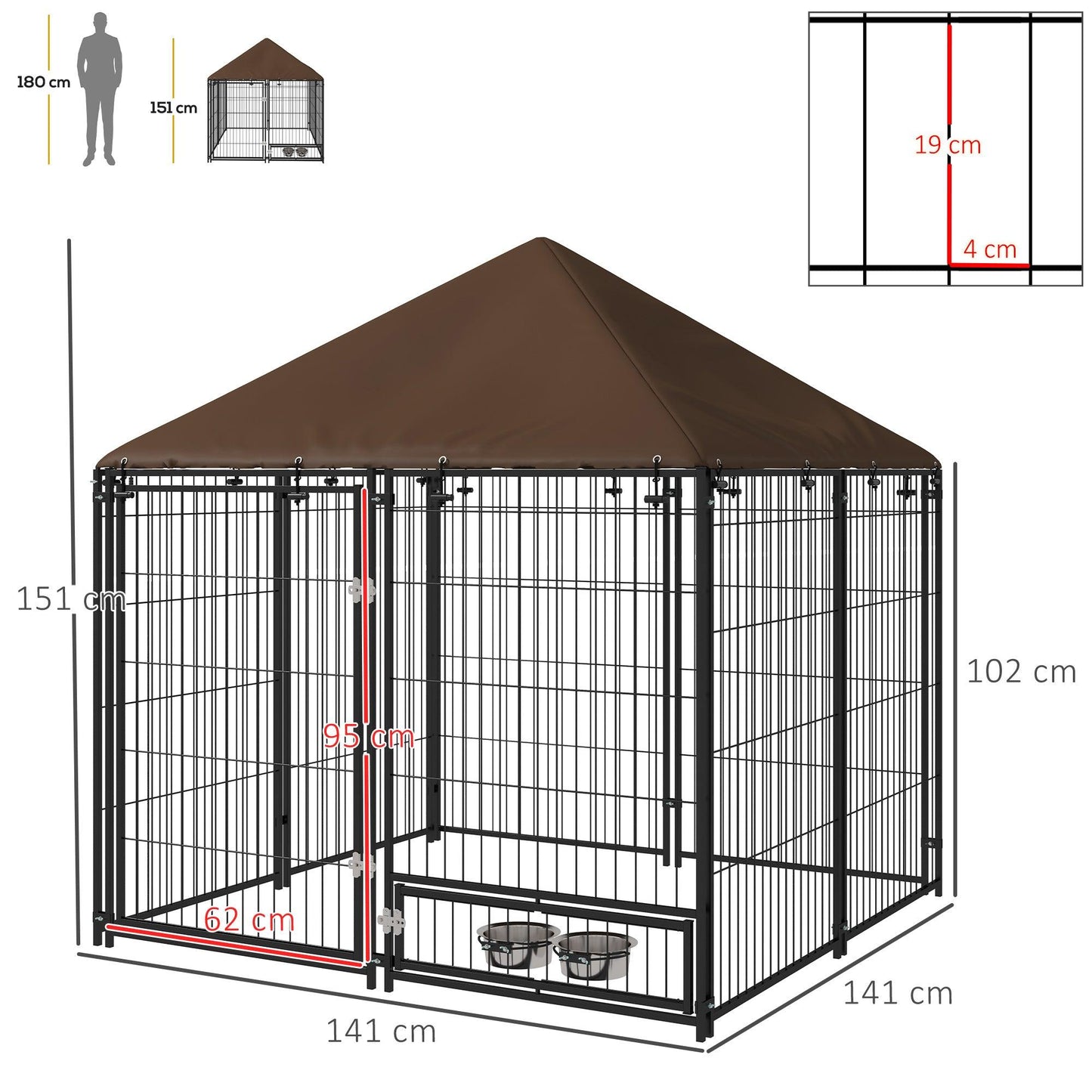 PawHut 141x141x151cm Outdoor Puppy Playpen with Canopy and Rotating Bowl - ALL4U RETAILER LTD