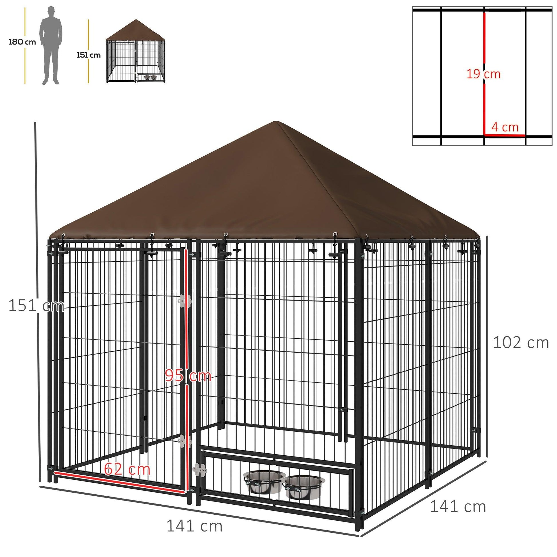 PawHut 141x141x151cm Outdoor Puppy Playpen with Canopy and Rotating Bowl - ALL4U RETAILER LTD