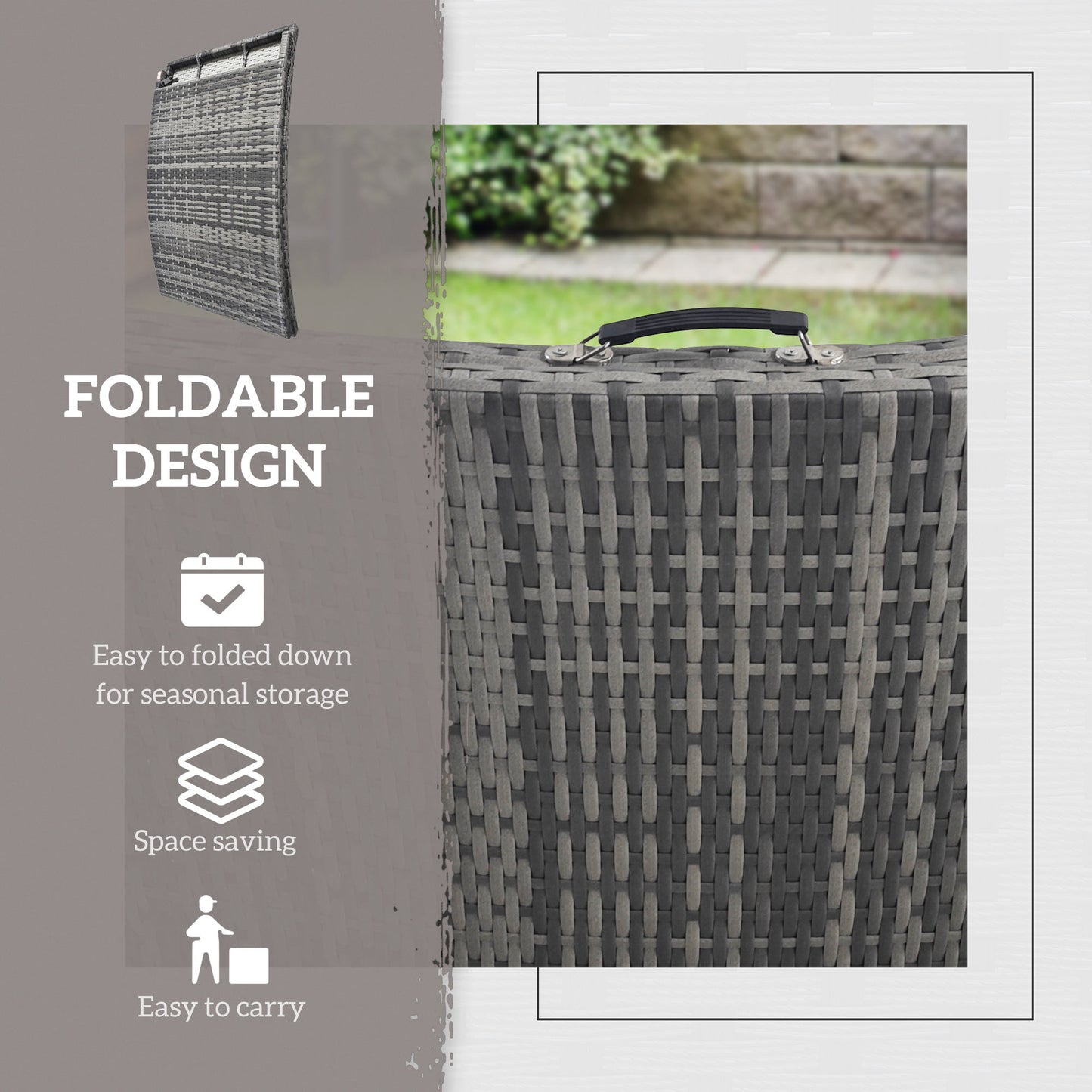 Outsunny Rattan Folding Sun Lounger Outdoor Chair With Cushion And Pillow Mixed Grey Weather Resistant