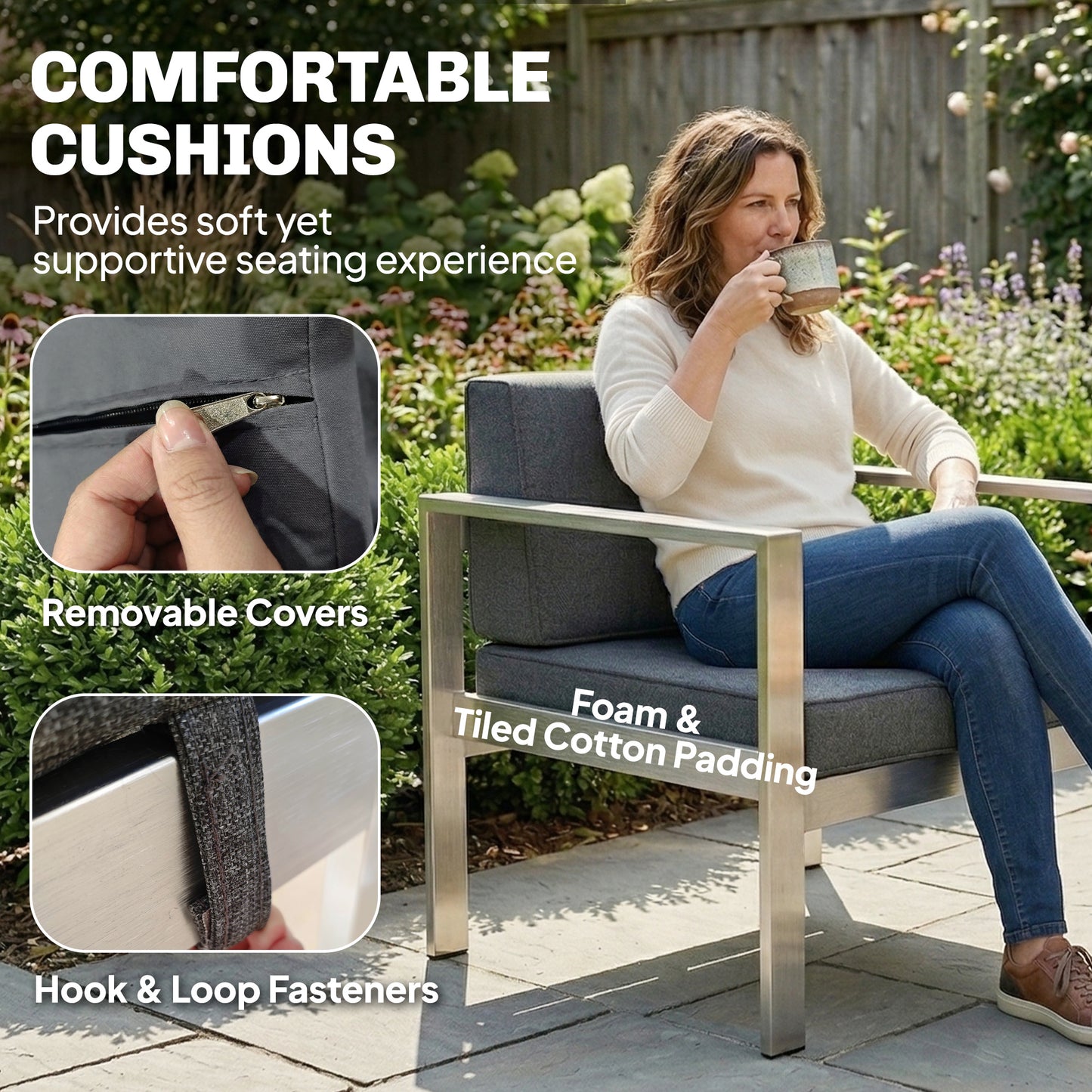 Outsunny 4 Seater Garden Furniture Set With Extra Wide Deep Seats Olefin Cushions Brushed Aluminium Frame Dark Grey