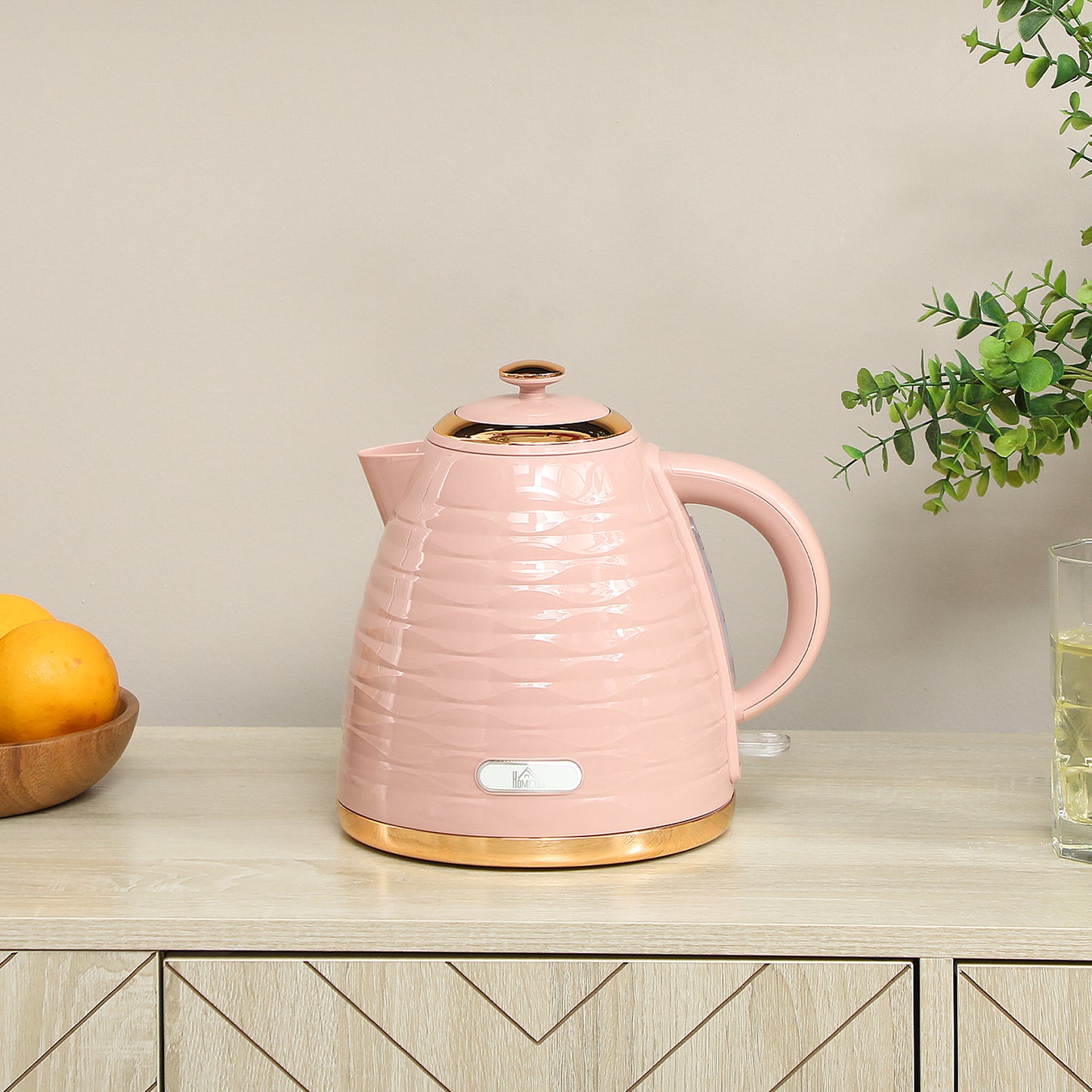 HOMCOM 3kW Rapid Boil Honeycomb Kettle In Pink With Boil Dry Protection For Fast Tea And Coffee
