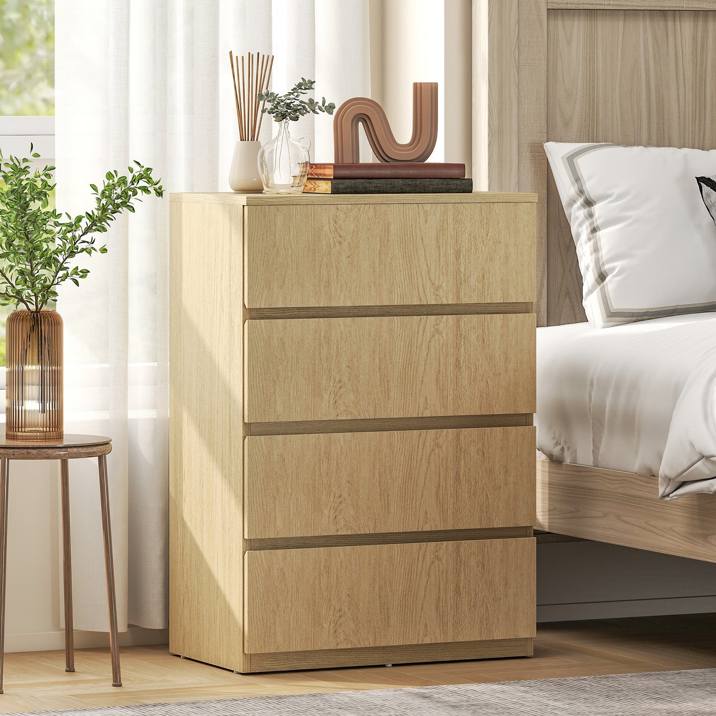 HOMCOM 4 Drawer Chest Of Drawers Modern Dresser For Bedroom Storage Cabinet With Smooth Finish