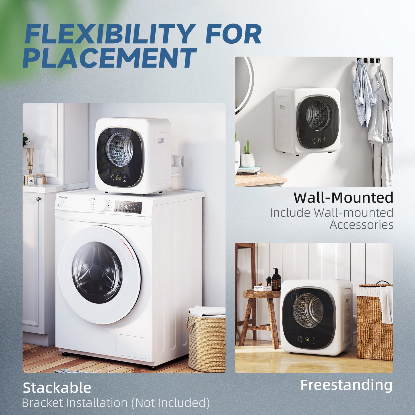HOMCOM 4kg Vented Tumble Dryer 800W Compact Freestanding Front Tumble Dryer With 5 Drying Modes And Smart Sensor White