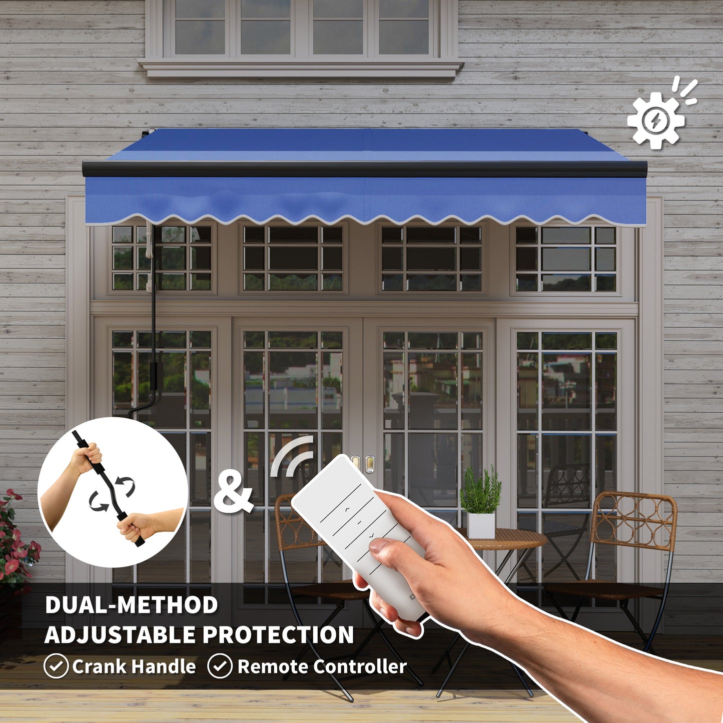 Outsunny 2.5m By 2m Electric Retractable Awning With LED Lights Remote Control Aluminium Frame UV50 Sun Shade Blue