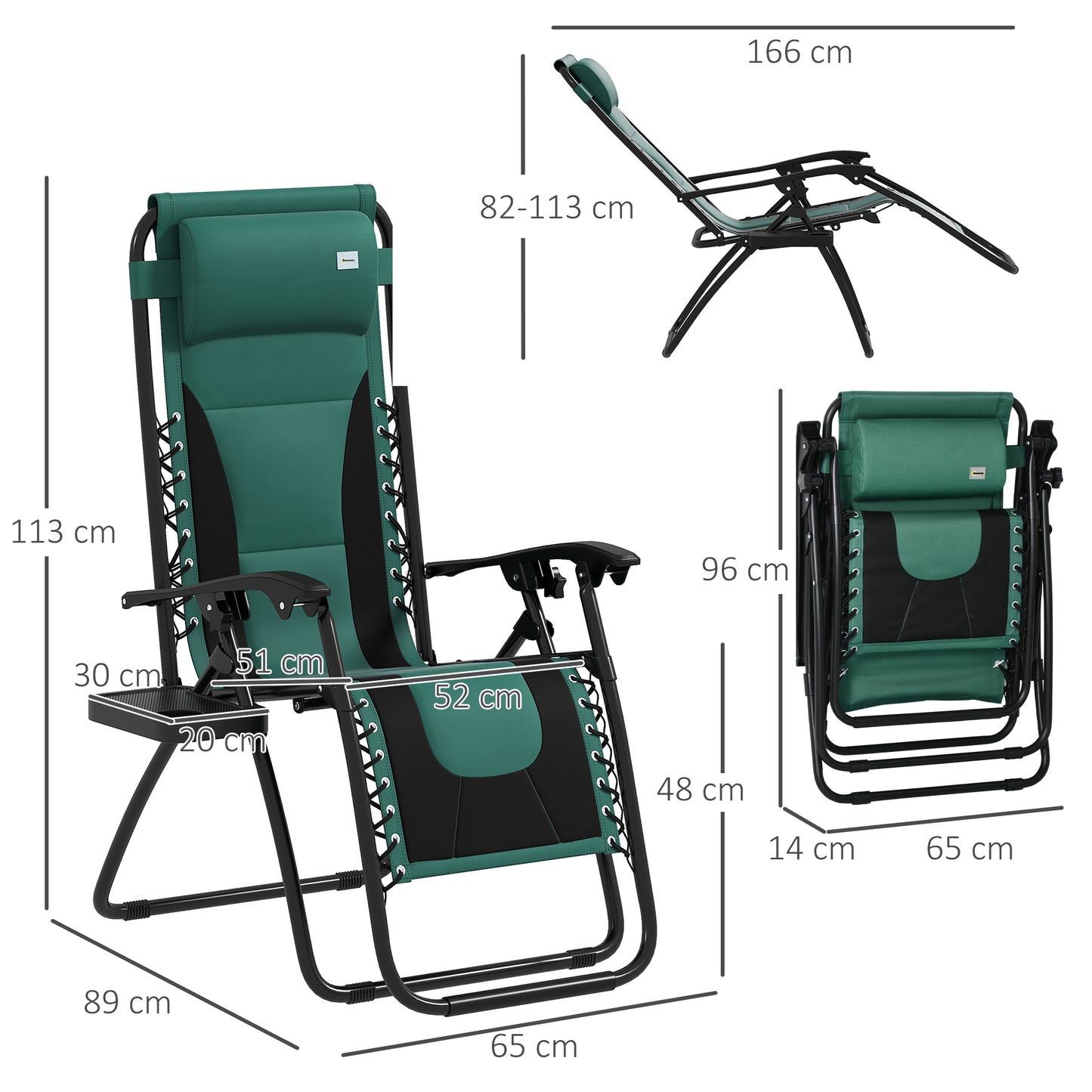 Outsunny Zero Gravity Lounger Folding Reclining Chair With Padded Seat Cup Holder Cushion Headrest For Poolside Green