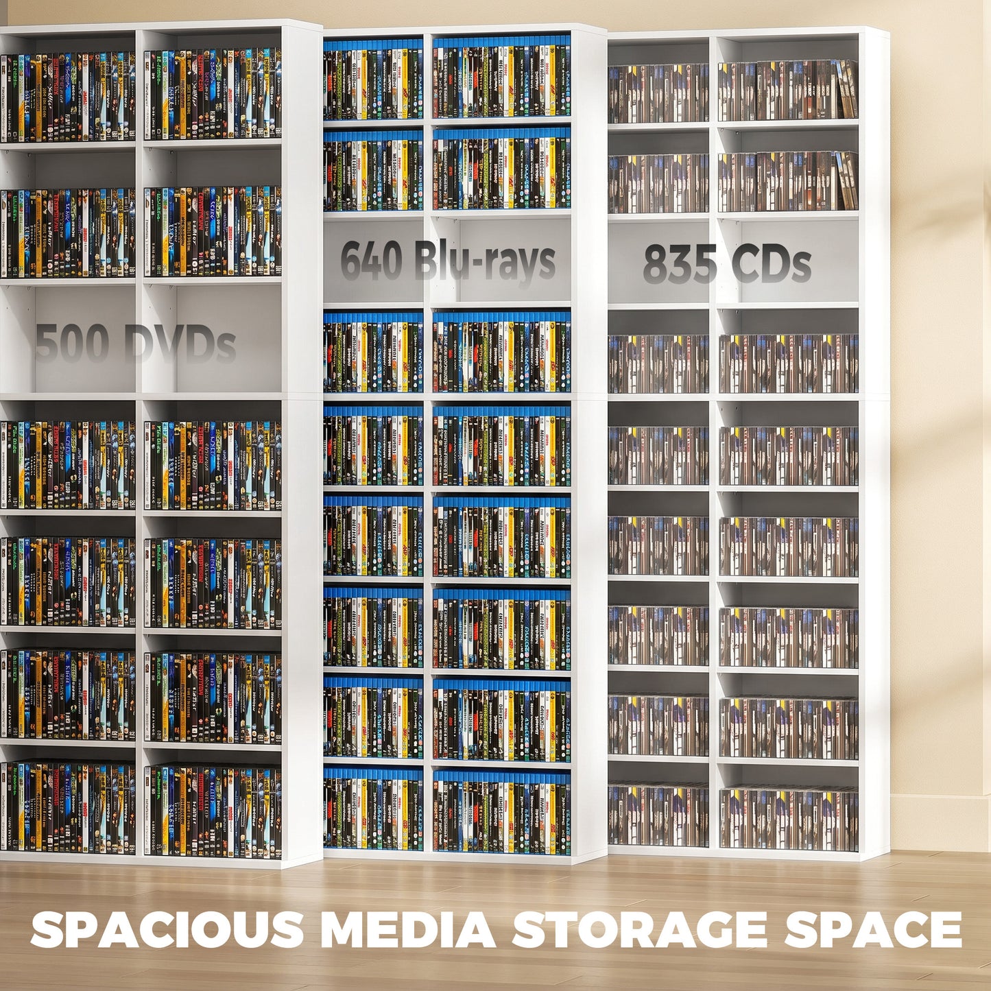 HOMCOM 835 CD And 500 DVD Storage Unit Blu Ray Media Shelf With 27 Compartments And 21 Adjustable Shelves White