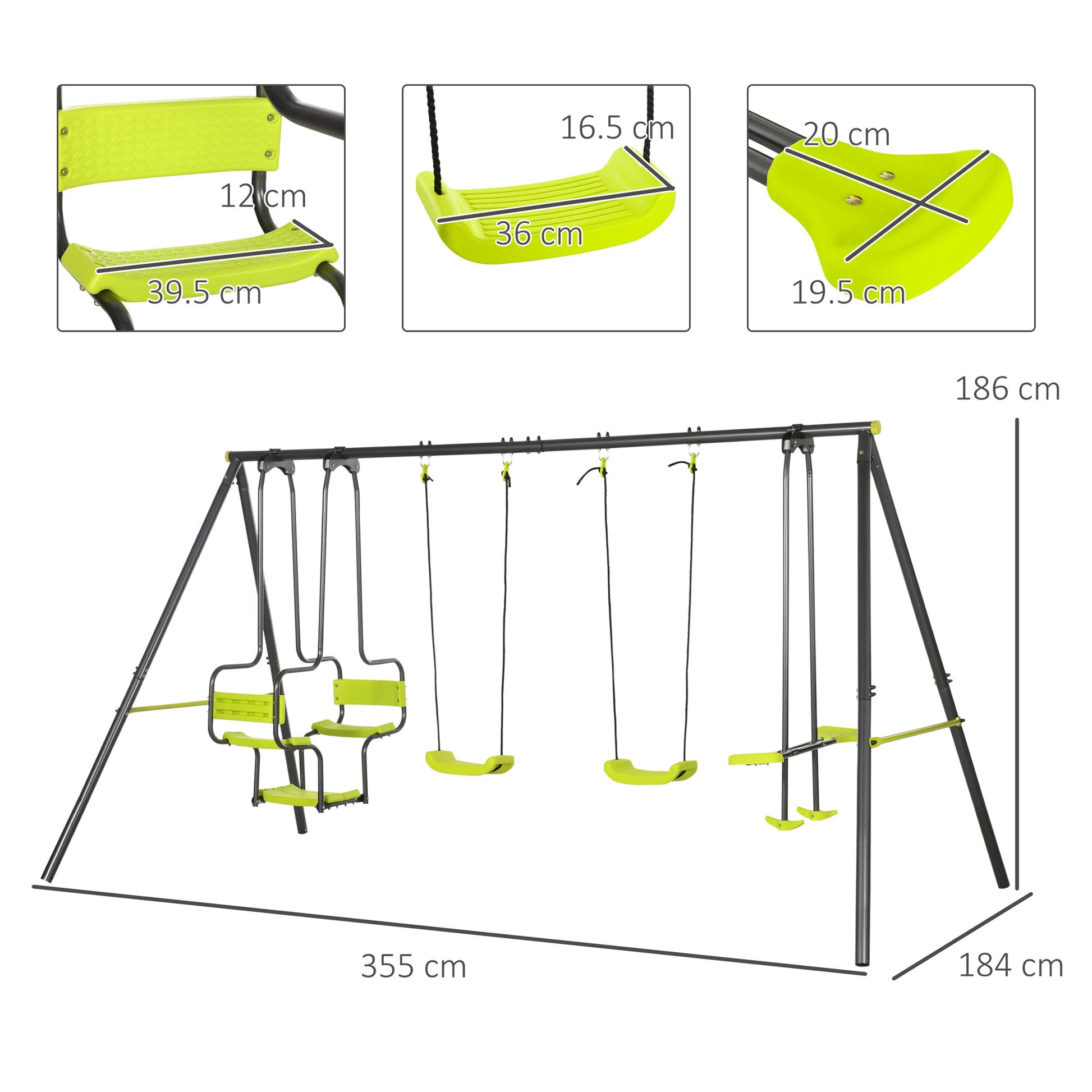 Outsunny Outdoor Metal Swing Set with Dual Seats and Glider for Kids - Green - ALL4U RETAILER LTD