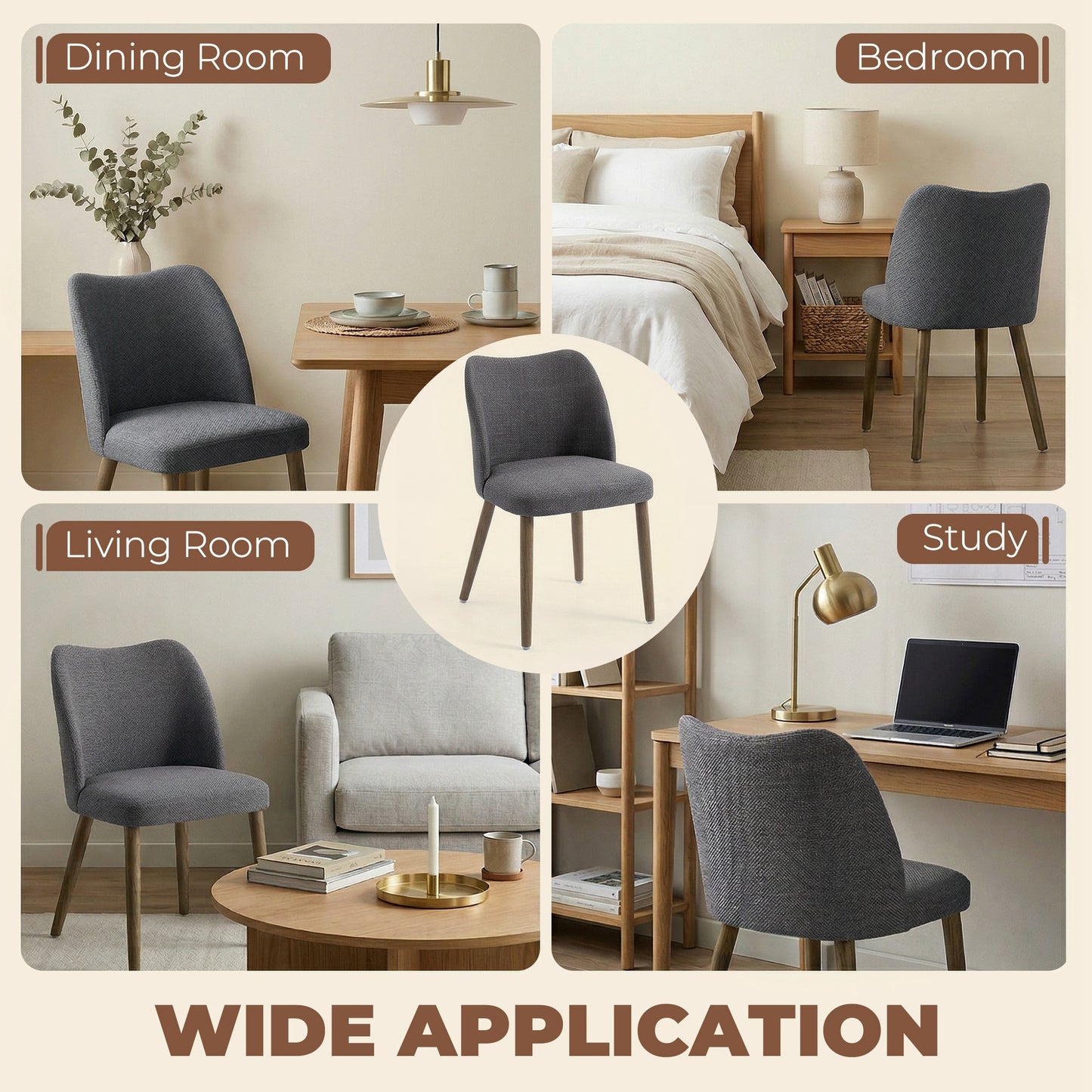 HOMCOM Dining Chairs Set Of 2 Linen Upholstered Kitchen Chairs Padded Seat Curved Backrest Rubberwood Legs Grey