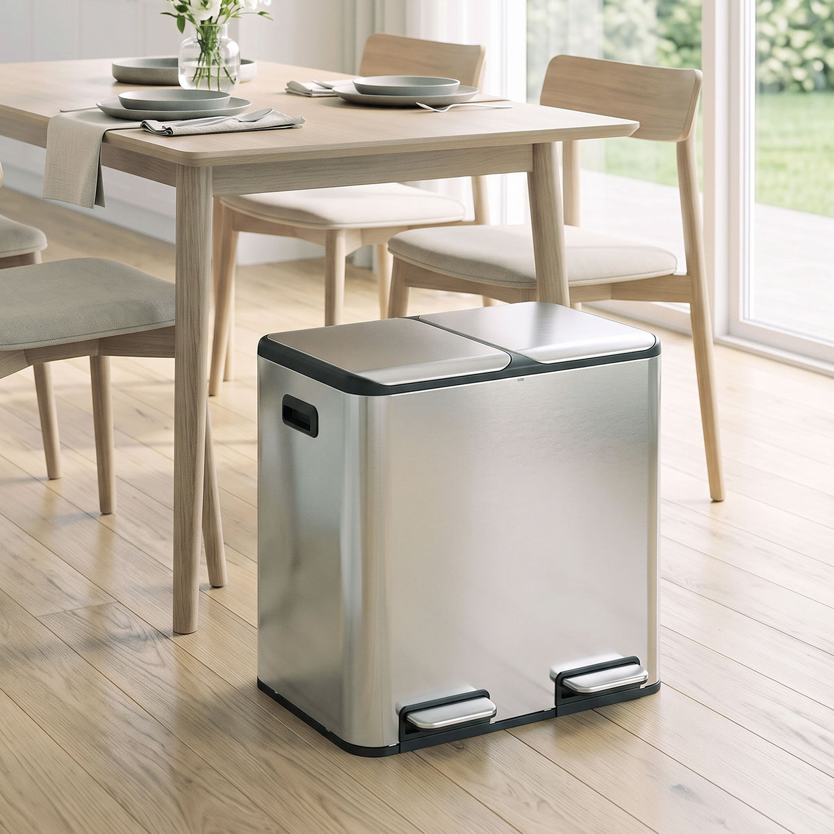 Homcom Dual Compartment Kitchen Bin 2X20L Stainless Steel Pedal Soft Close