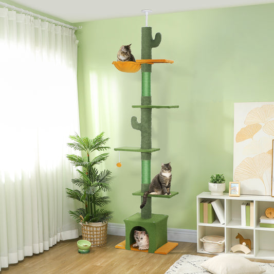 Adjustable Floor-to-Ceiling Cat Tower with Hammock and Scratching Posts for Cats